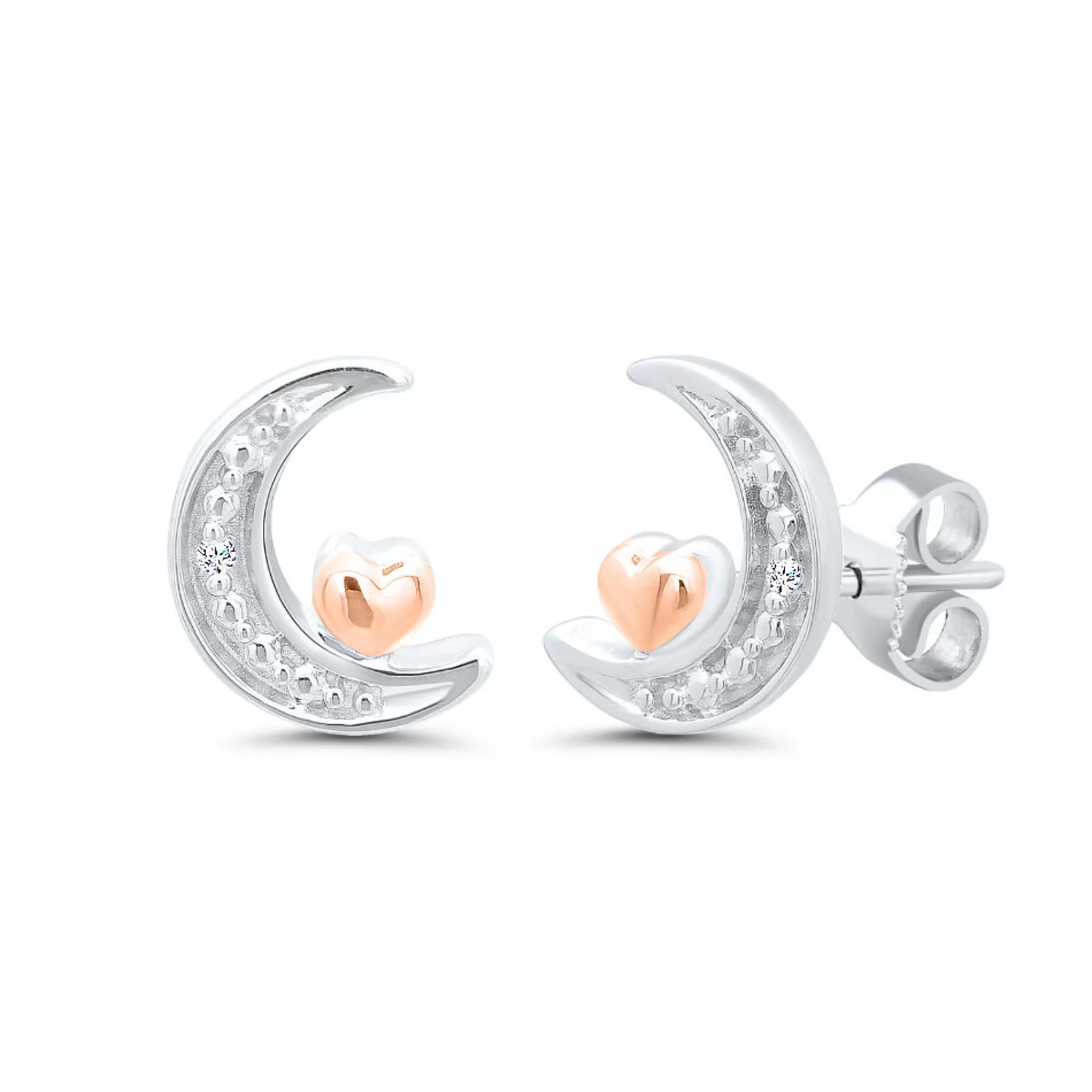 Earrings^I Am Loved Moon Stud Earrings With Diamond Accents In Sterling Silver