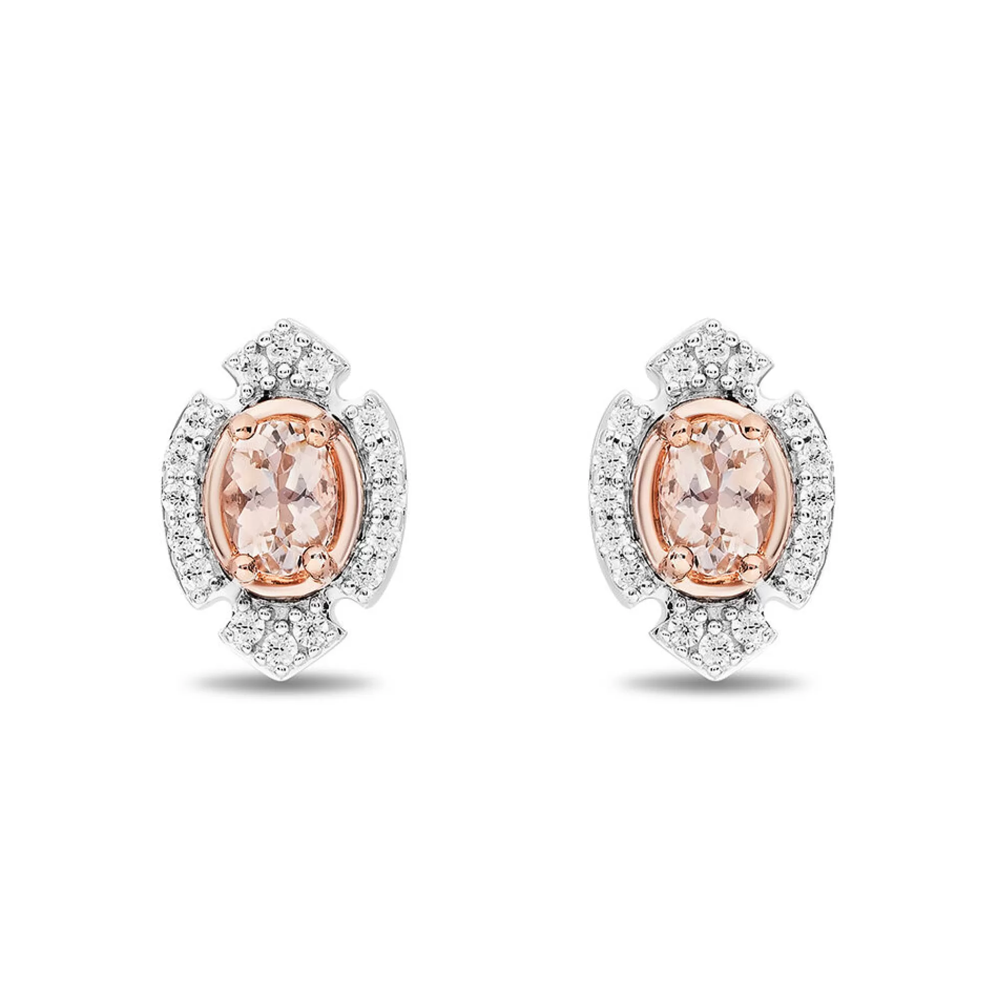 Earrings^Enchanted Disney Morganite & Diamond Aurora Earring In Sterling Silver And 10K Rose Gold (1/10 Ct. Tw.)