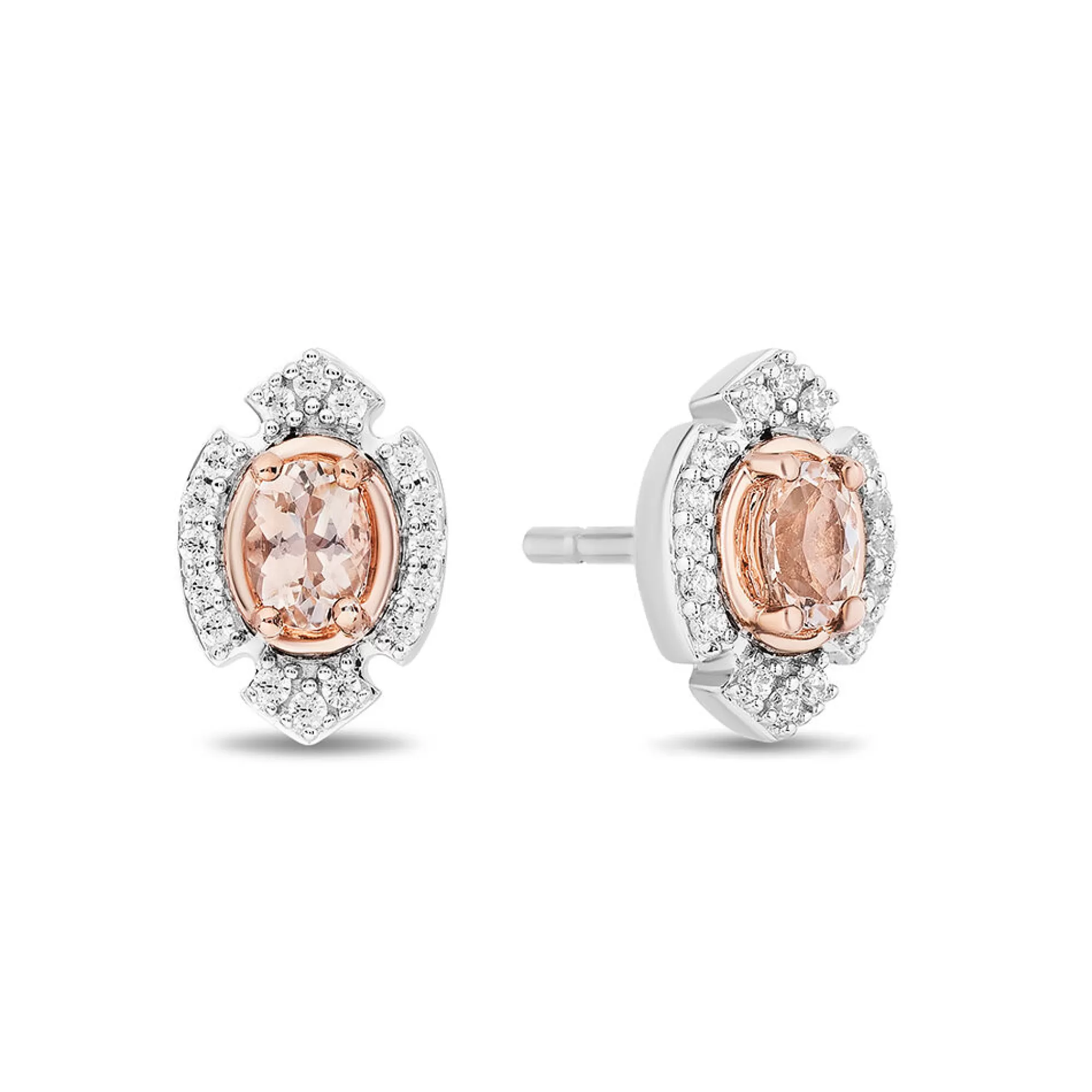Earrings^Enchanted Disney Morganite & Diamond Aurora Earring In Sterling Silver And 10K Rose Gold (1/10 Ct. Tw.)