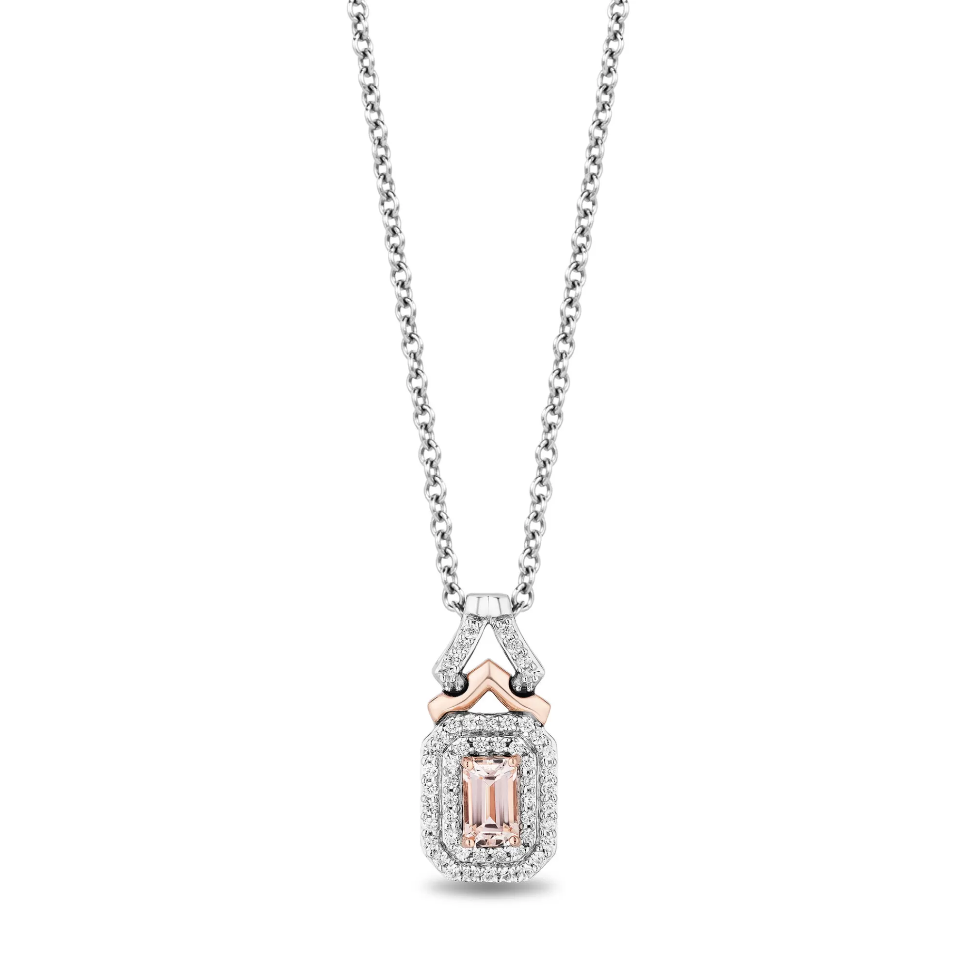 Necklaces & Pendants^Enchanted Disney Morganite And Diamond Aurora Pendant In Sterling Silver And 10K Rose Gold (1/6 Ct. Tw.)