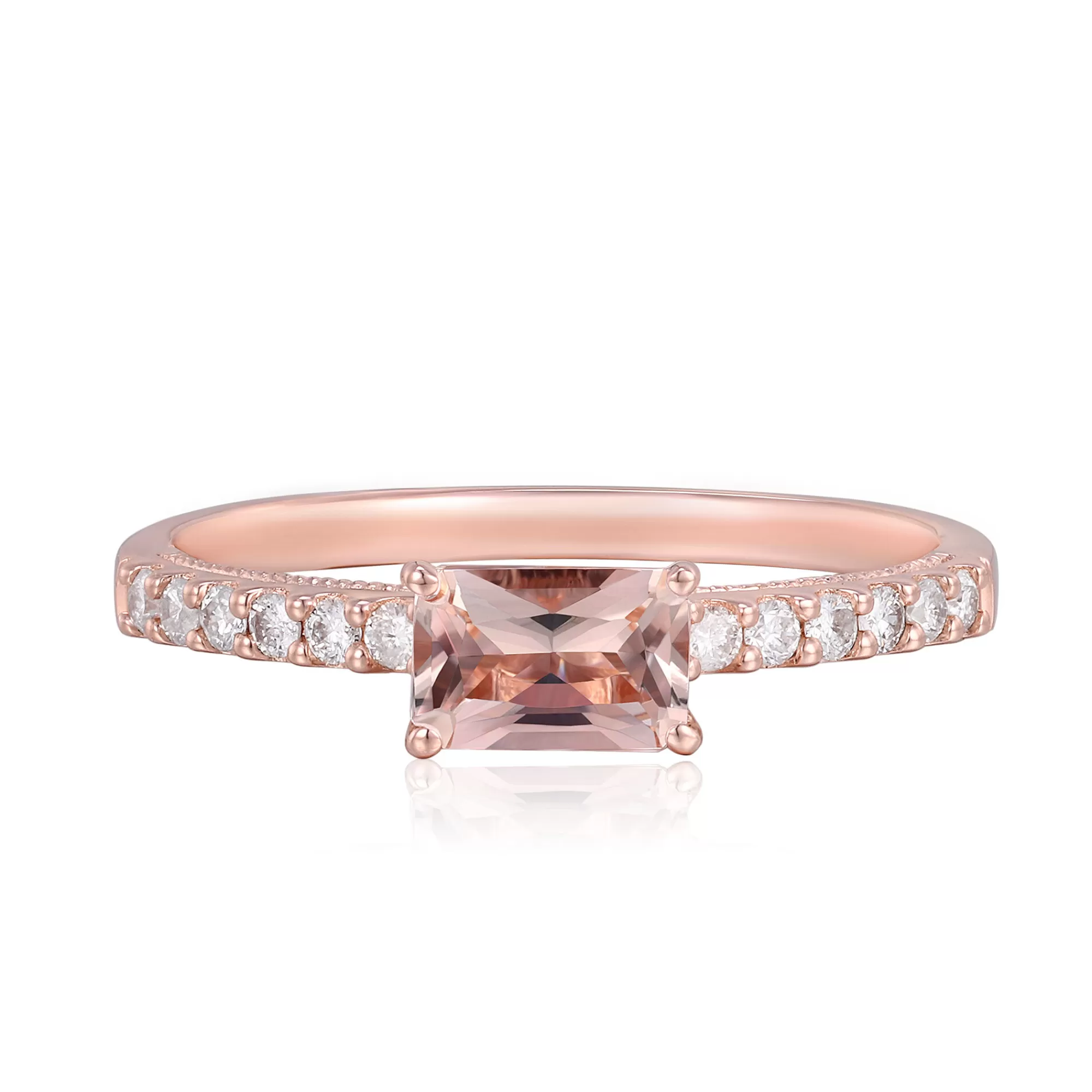Rings^Layering & Stacking Morganite And Diamond Stack Ring In 10K Rose Gold (1/7 Ct. Tw.)