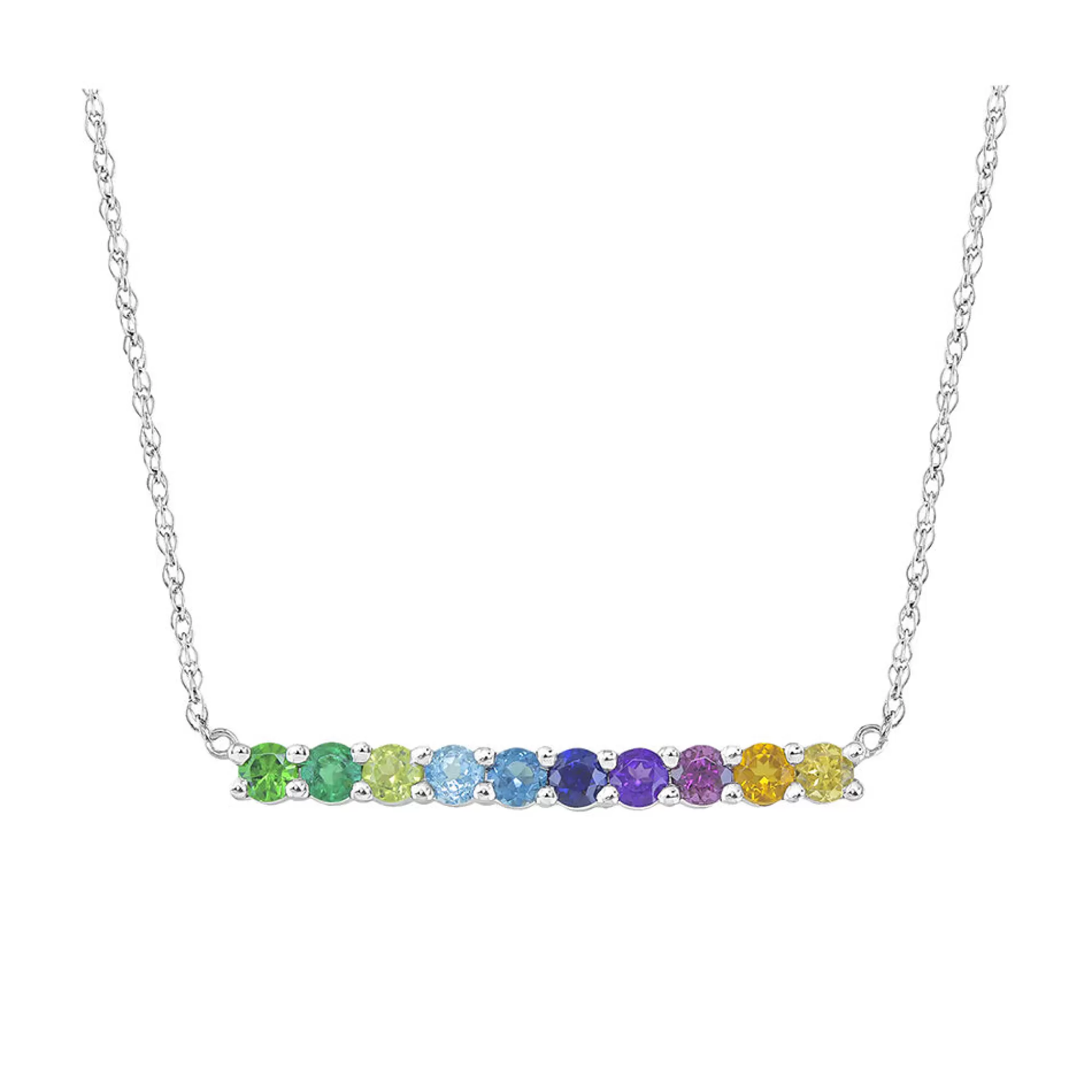 Necklaces & Pendants^* Multi-Gemstone Bar Necklace In 10K White Gold