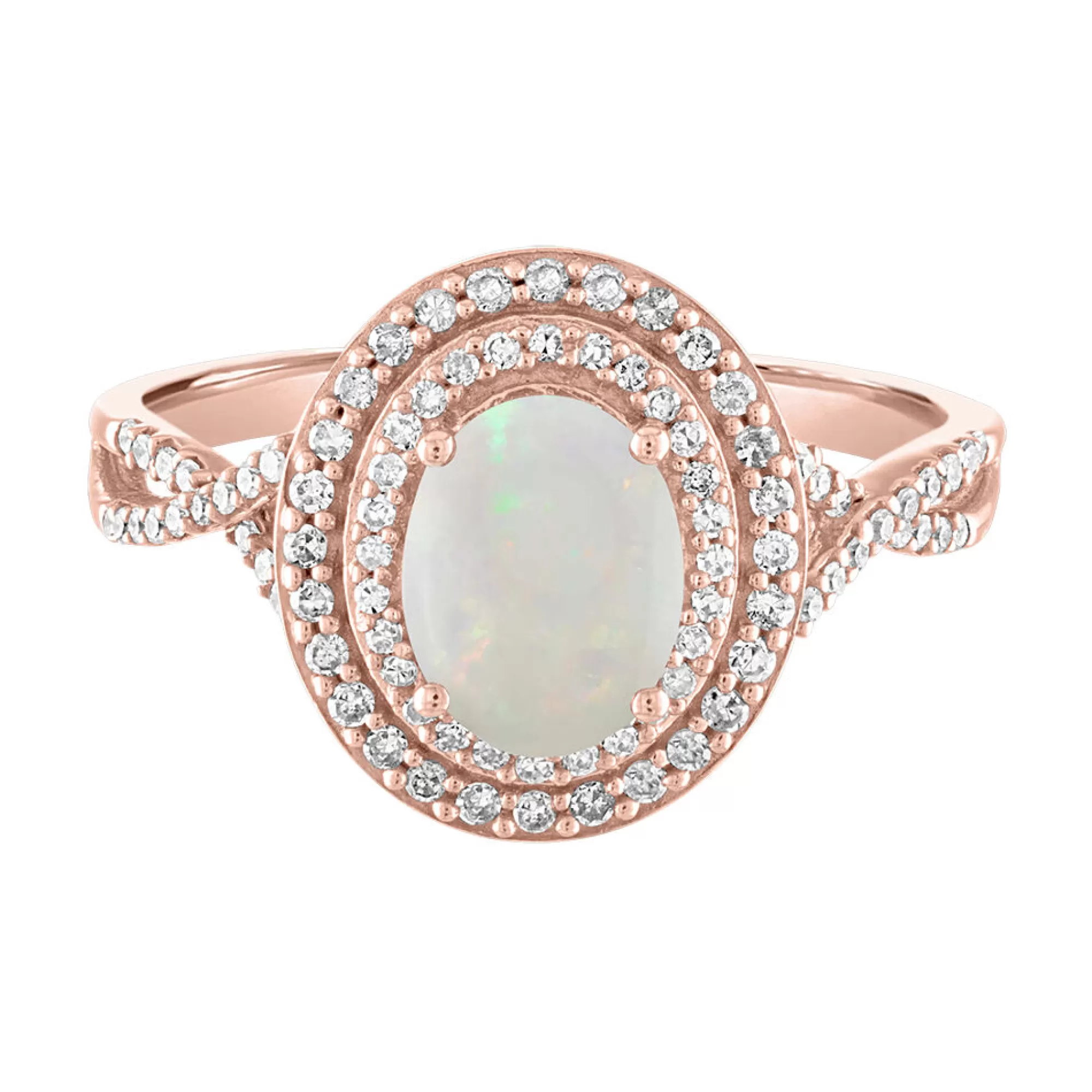 Rings^* Opal & 1/3 Ct. Tw. Diamond Ring In 10K Rose Gold