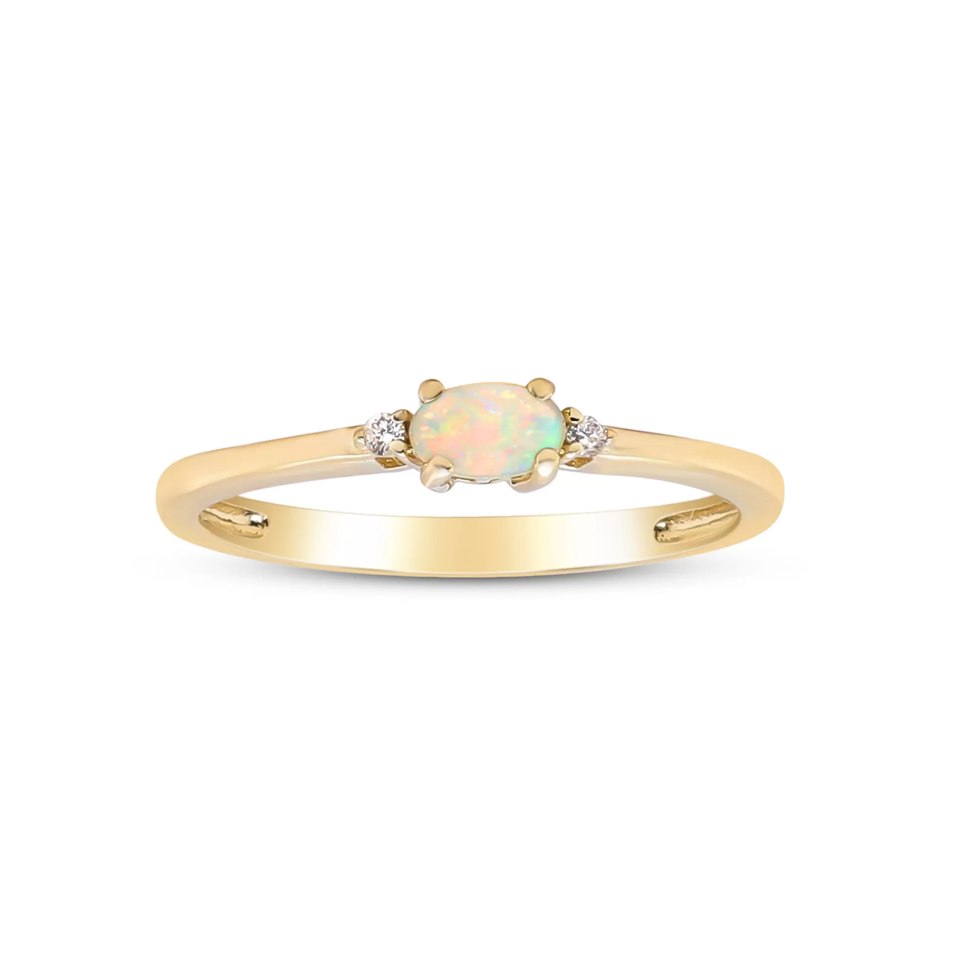 Rings^Layering & Stacking Opal Stacking Ring In 10K Yellow Gold With Diamond Accents