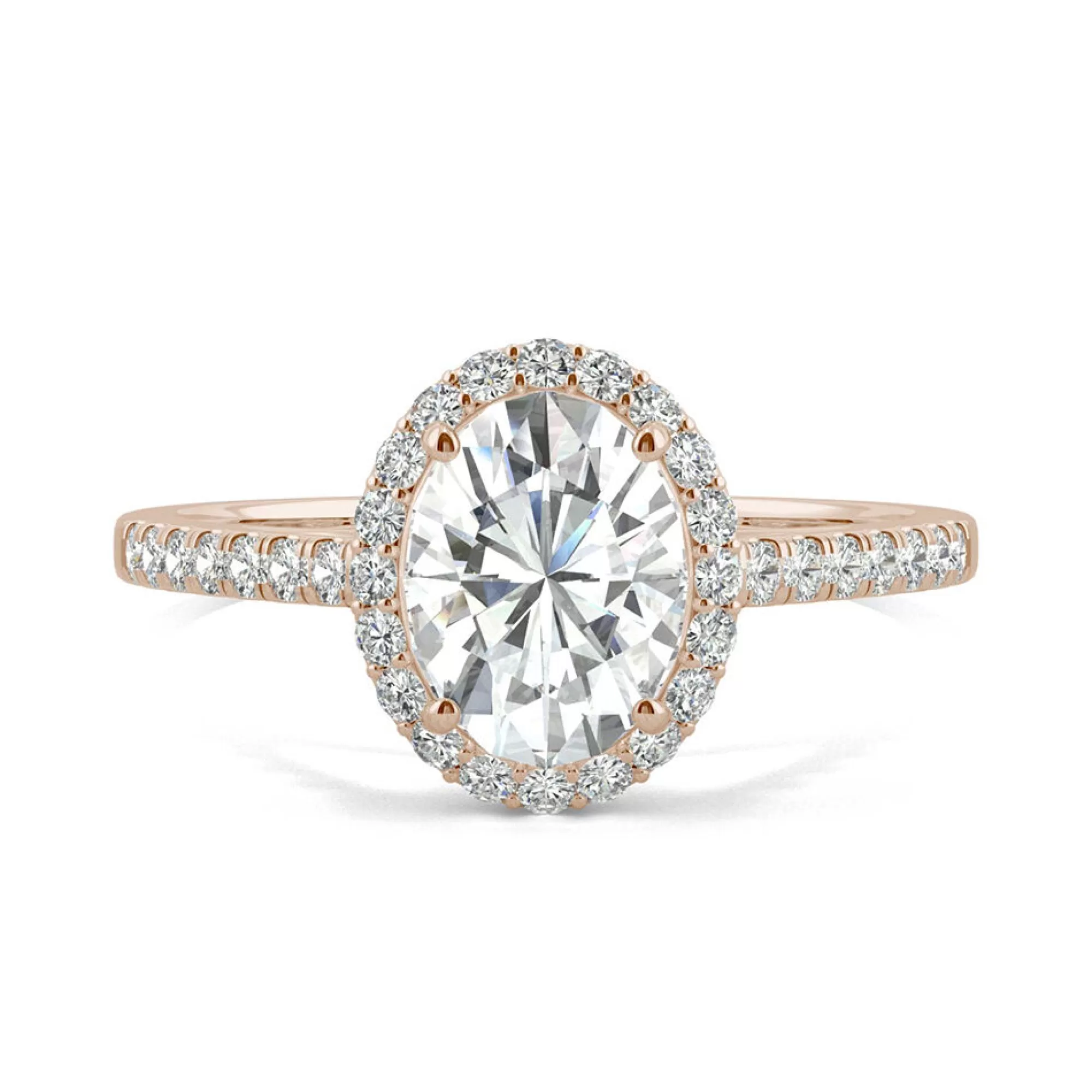Rings^Charles & Colvard-Forever One™ Oval Moissanite Halo Ring In 14K Rose Gold (1 3/5 Ct. Tw.)