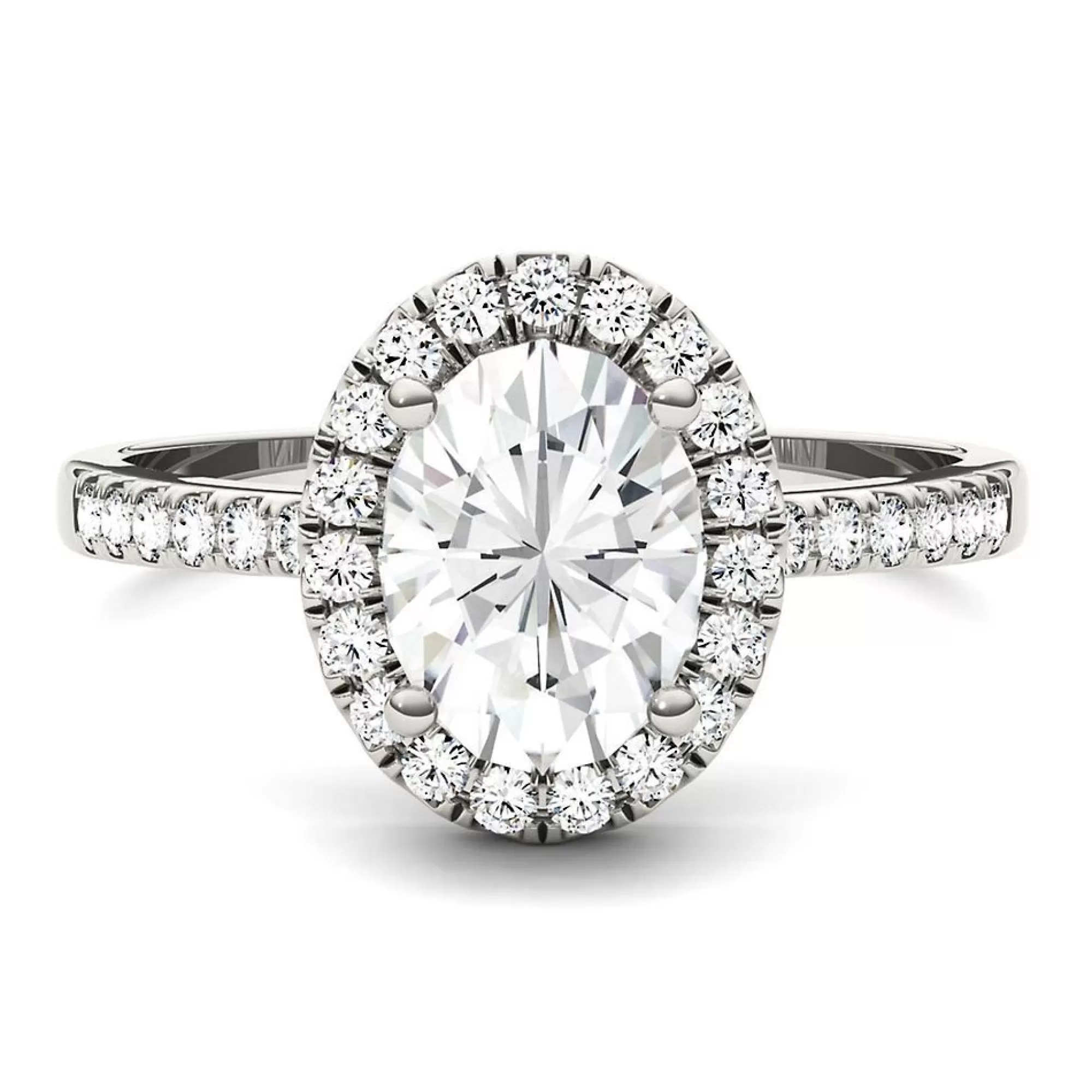Rings^Charles & Colvard-Forever One™ Oval Moissanite Halo Ring In 14K White Gold (1 7/8 Ct. Tw.)