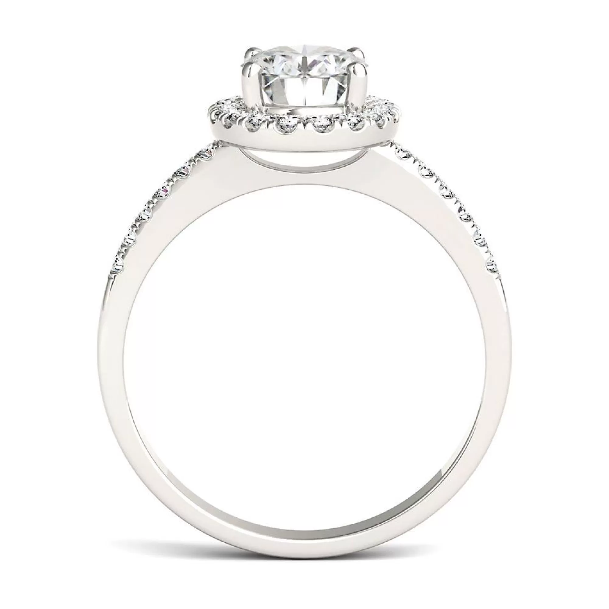 Rings^Charles & Colvard-Forever One™ Oval Moissanite Halo Ring In 14K White Gold (1 7/8 Ct. Tw.)