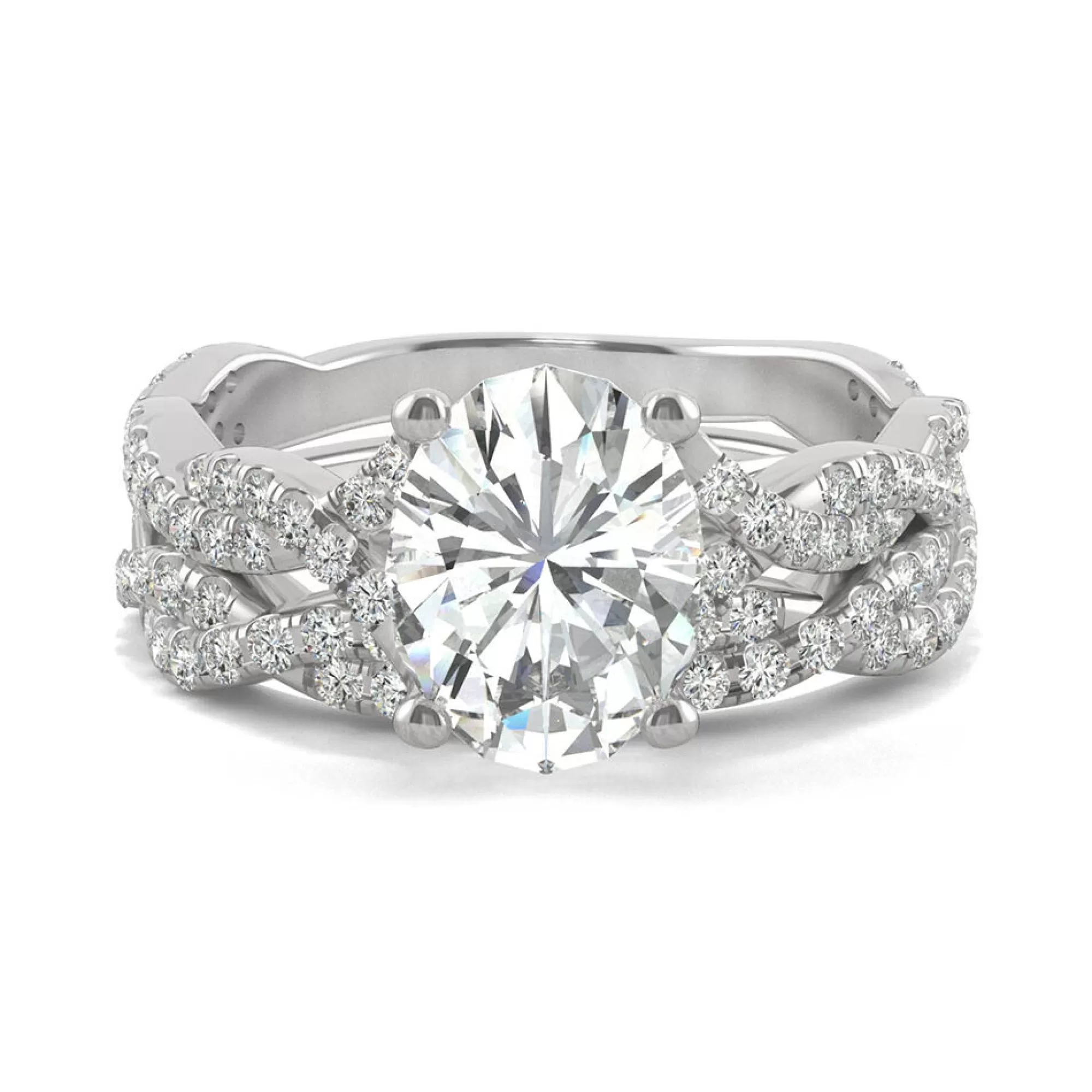 Rings^Charles & Colvard-Forever One™ Oval Moissanite Ring Set In 14K White Gold (2 7/8 Ct. Tw.)