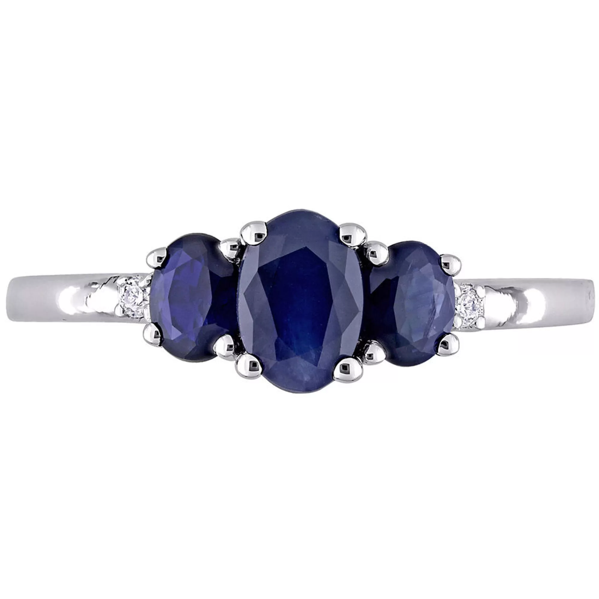 Rings^* Oval Three-Stone Blue Sapphire Ring In 10K White Gold