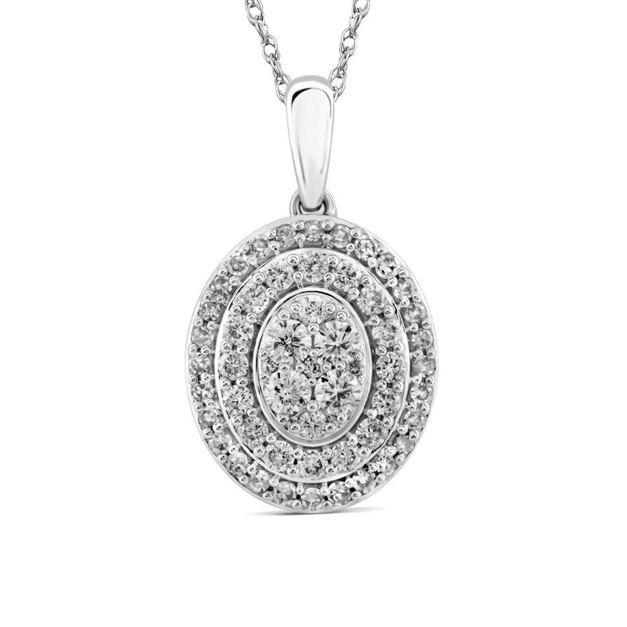 Necklaces & Pendants^* Oval-Shaped Diamond Cluster Pendant With Double Halo (1/2 Ct. Tw.)