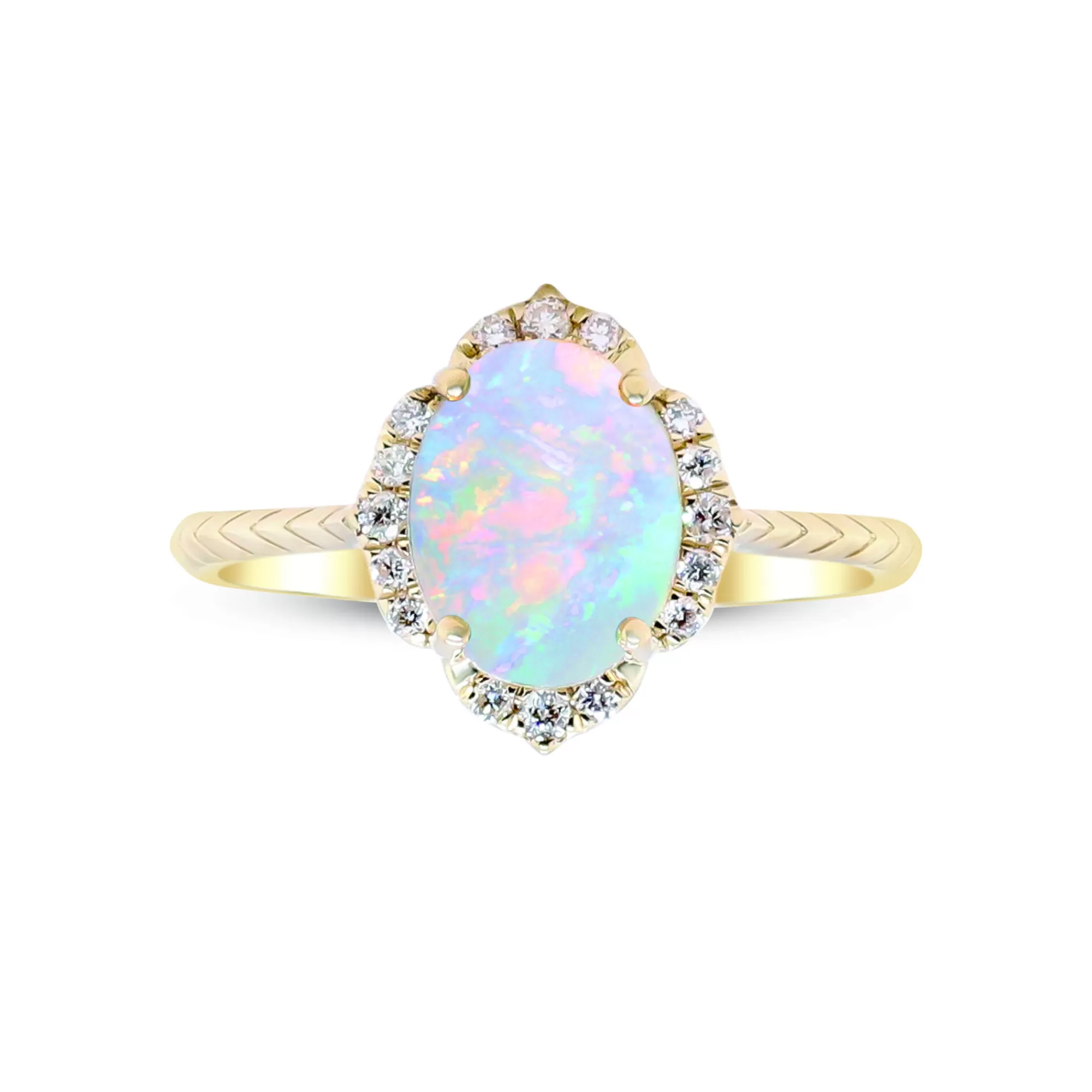 Rings^* Oval-Shaped Opal And Diamond Ring In 10K Yellow Gold