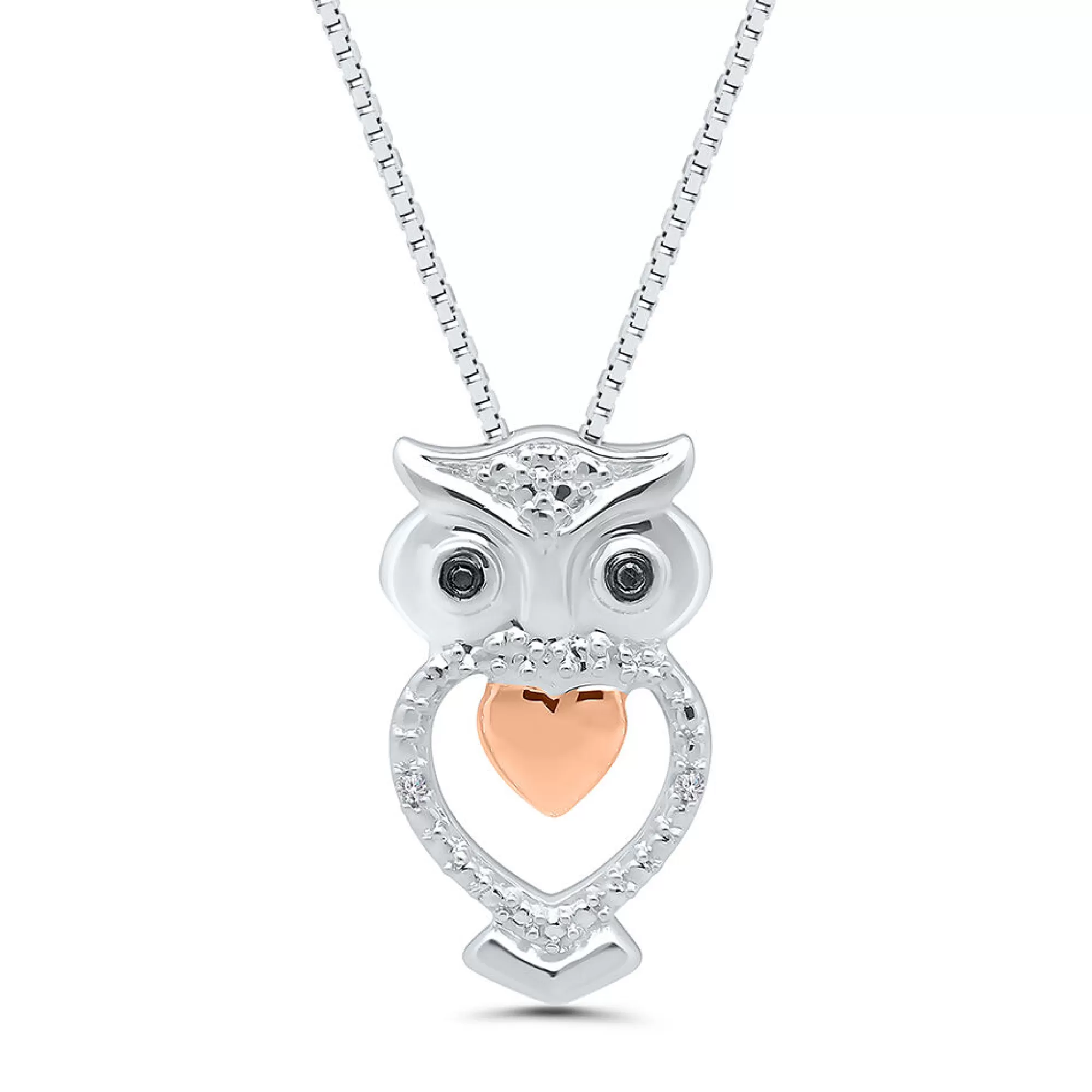 Necklaces & Pendants^I Am Loved Owl Pendant With Black Diamond Accents In Sterling Silver