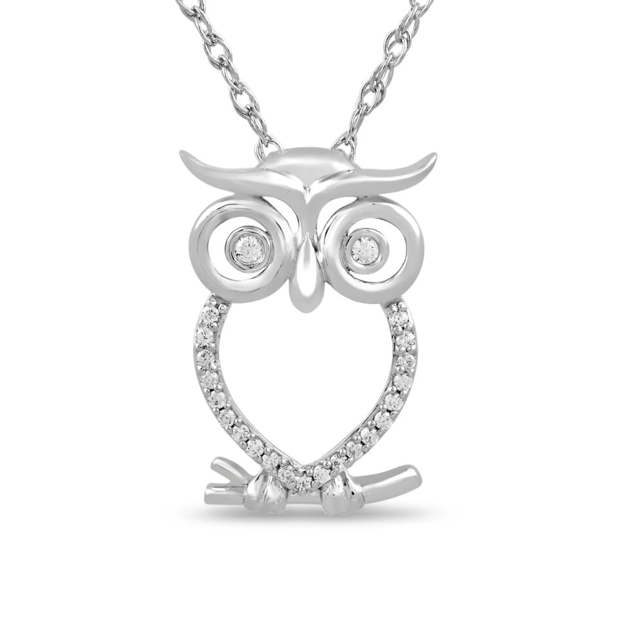 Necklaces & Pendants^* Owl Pendant With Diamond Accents In Sterling Silver