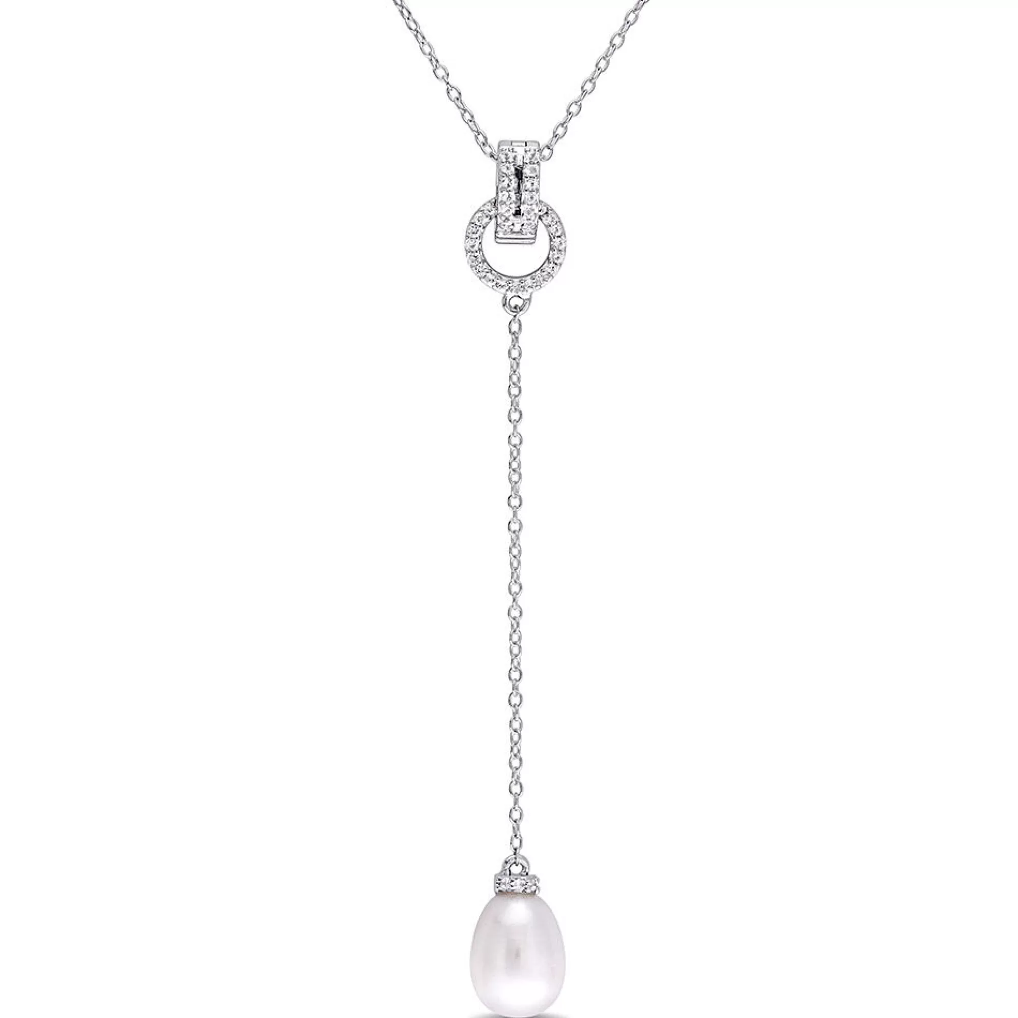 Necklaces & Pendants^* Pearl Drop Necklace With White Topaz In Sterling Silver