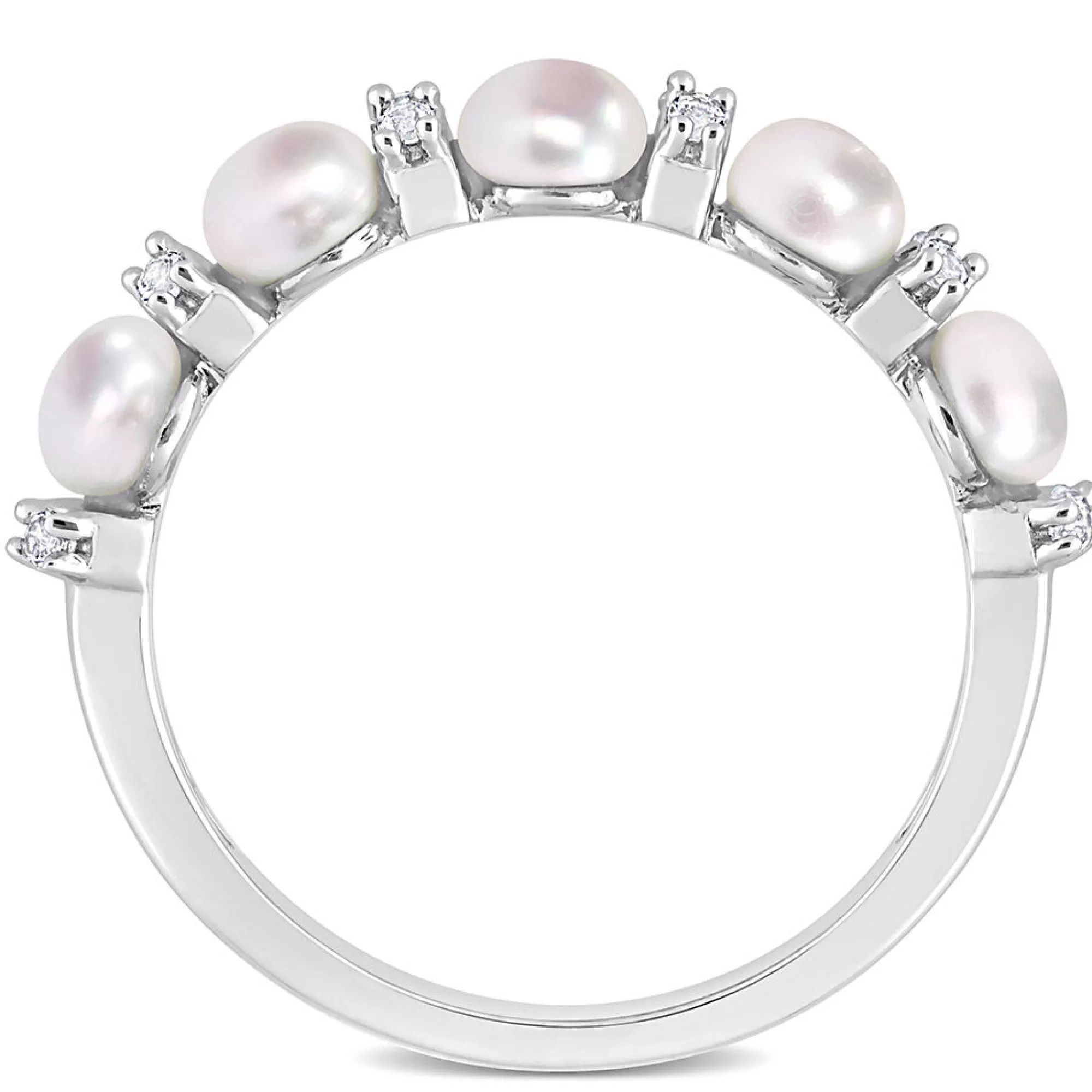 Rings^* Pearl Stacking Ring With White Topaz In Sterling Silver