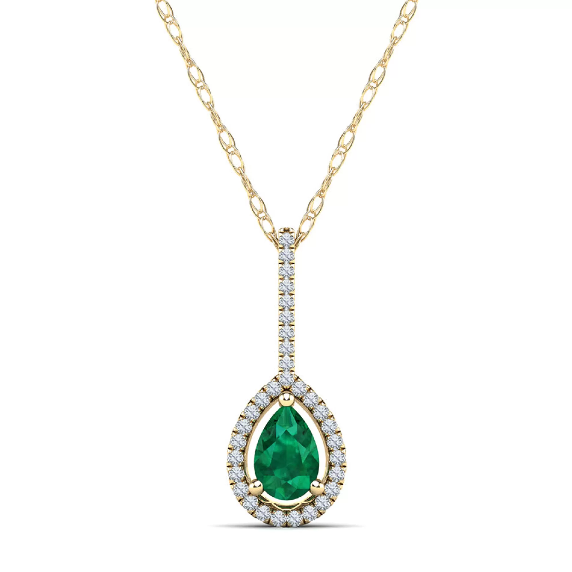 Necklaces & Pendants^* Pear-Shaped Emerald & Diamond Accent Pendant In 14K Yellow Gold