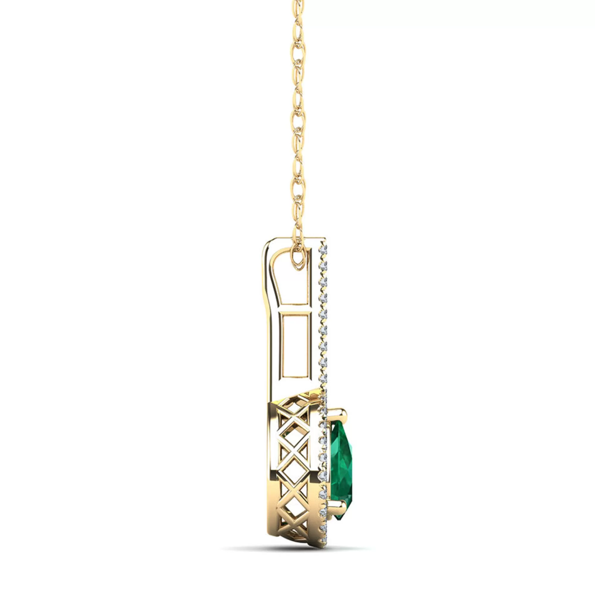 Necklaces & Pendants^* Pear-Shaped Emerald & Diamond Accent Pendant In 14K Yellow Gold