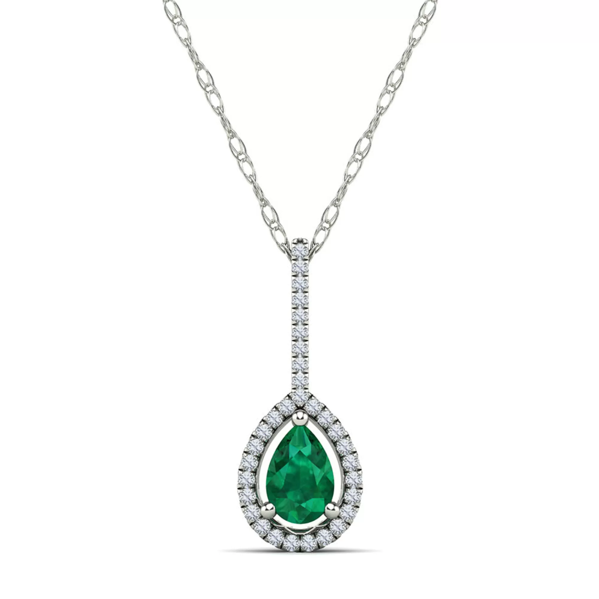 Necklaces & Pendants^* Pear-Shaped Emerald & Diamond Pendant In 14K White Gold