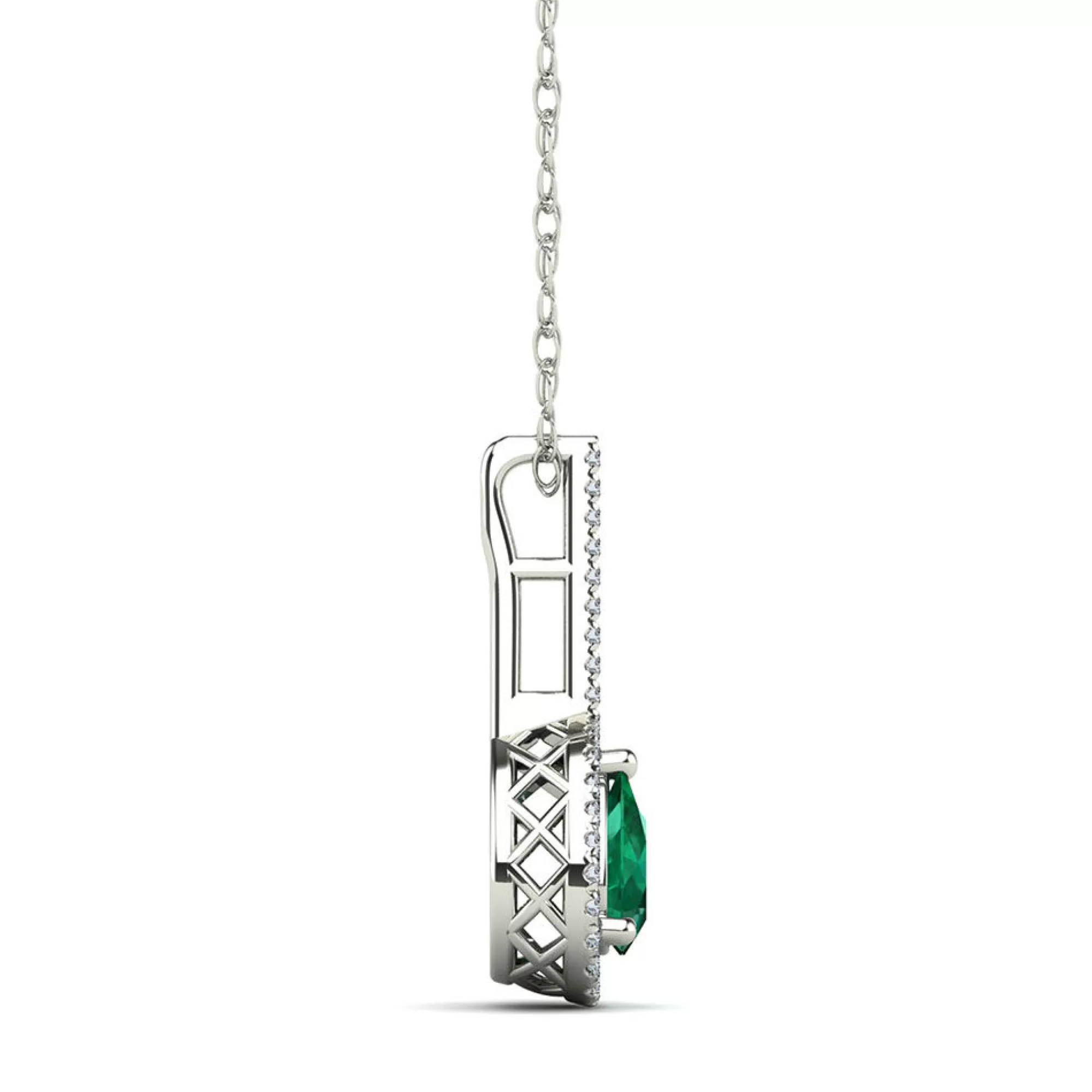 Necklaces & Pendants^* Pear-Shaped Emerald & Diamond Pendant In 14K White Gold