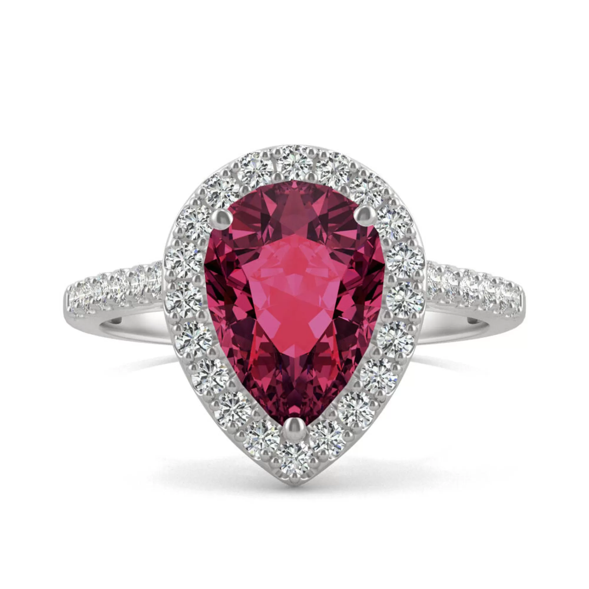 Rings^Charles & Colvard-Forever One™ Pear-Shaped Lab Created Ruby & Moissanite Halo Ring In 14K White Gold