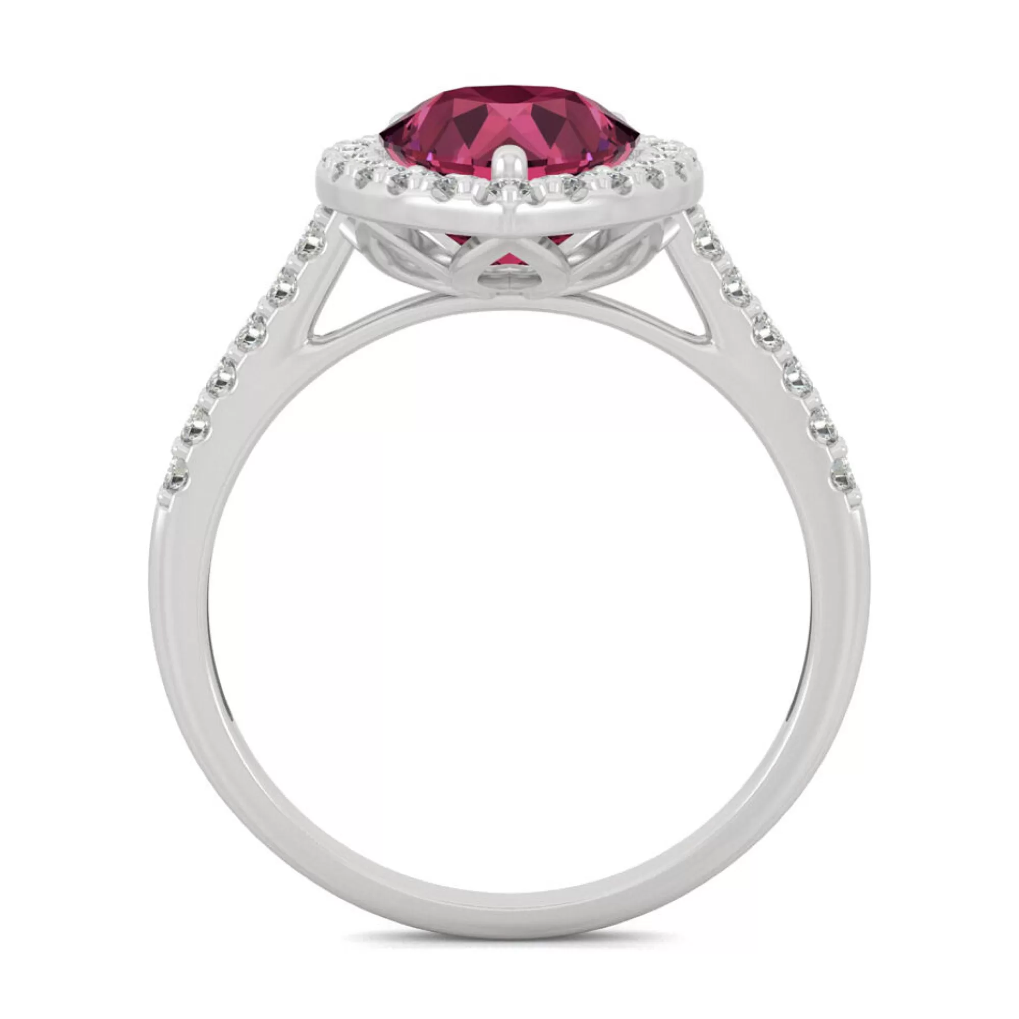 Rings^Charles & Colvard-Forever One™ Pear-Shaped Lab Created Ruby & Moissanite Halo Ring In 14K White Gold