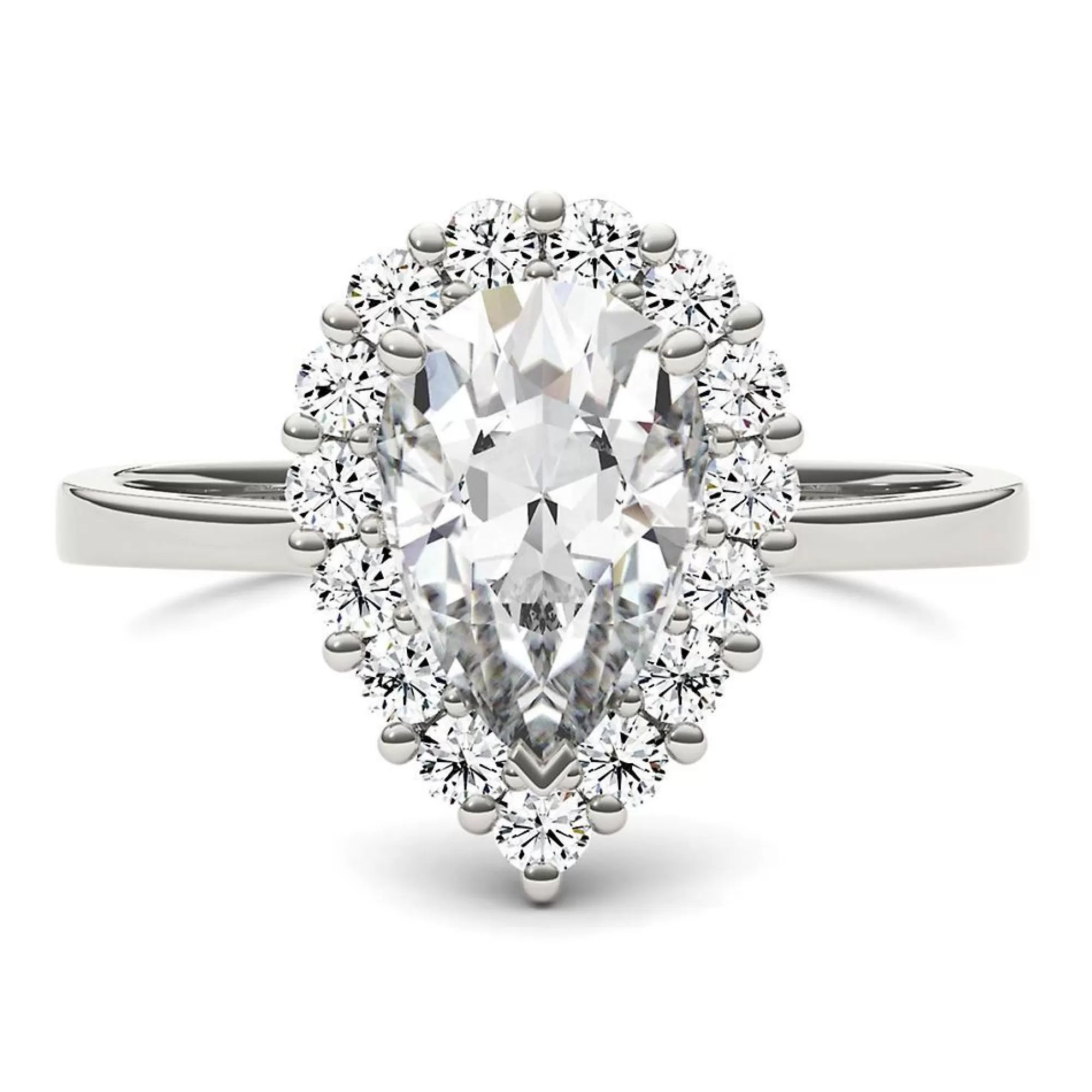 Rings^Charles & Colvard-Forever One™ Pear-Shaped Moissanite Ring With Halo In 14K White Gold (1 7/8 Ct. Tw.)