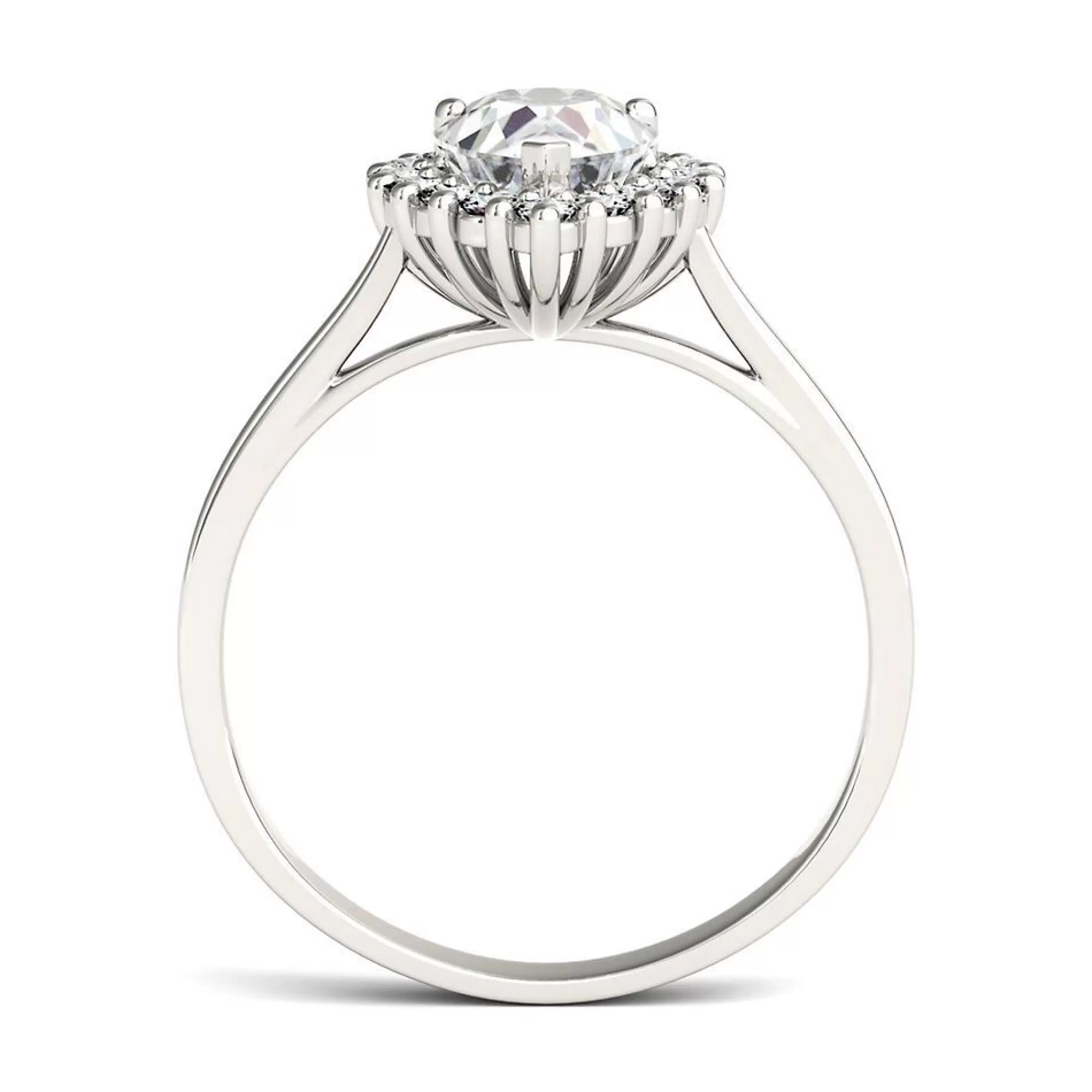 Rings^Charles & Colvard-Forever One™ Pear-Shaped Moissanite Ring With Halo In 14K White Gold (1 7/8 Ct. Tw.)