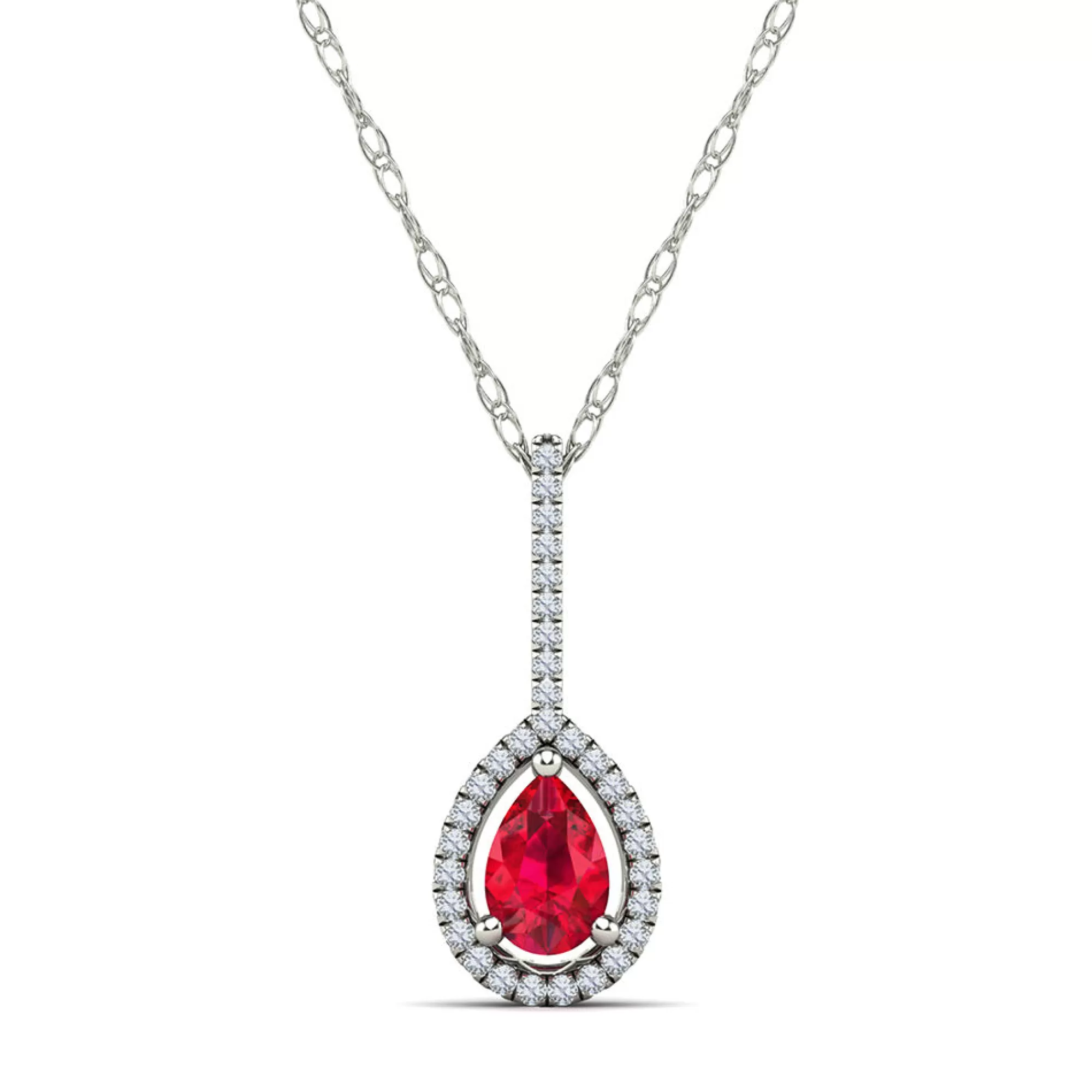 Necklaces & Pendants^* Pear-Shaped Ruby & Diamond Pendant In 14K White Gold