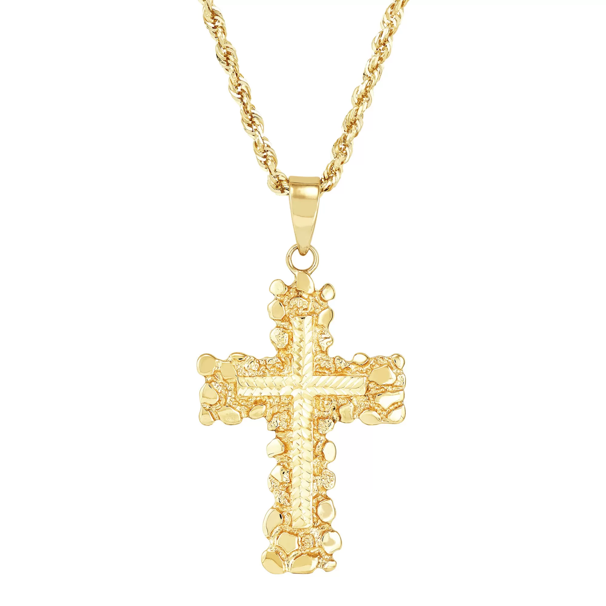 Necklaces & Pendants^* Pebbled Cross Pendant In 10K Yellow Gold