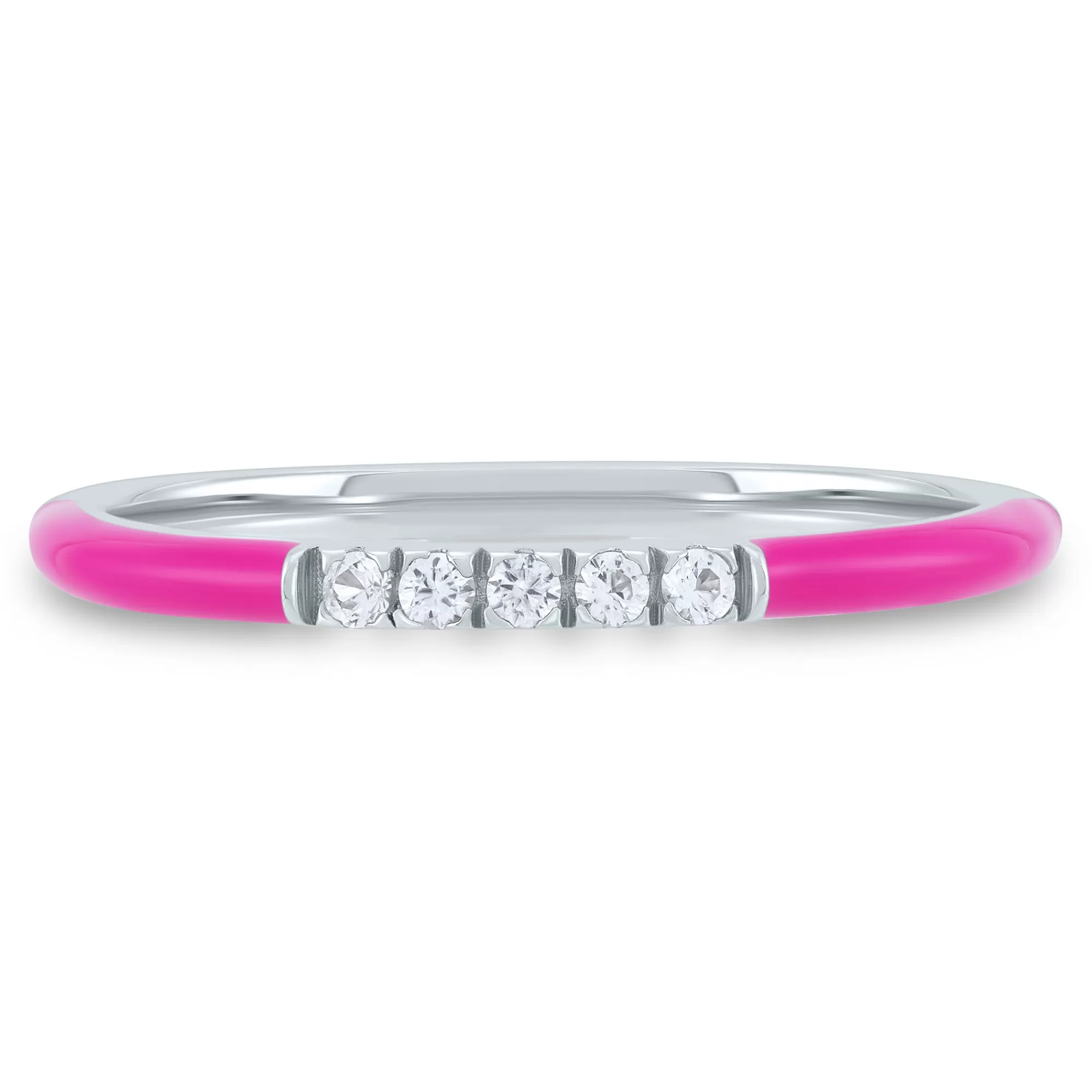 Rings^Layering & Stacking Pink Enamel And Lab Created White Sapphire Stack Ring In Sterling Silver