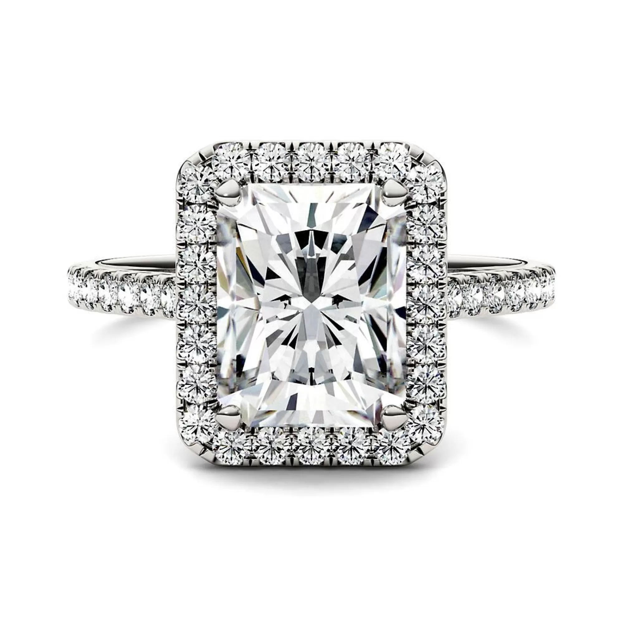 Rings^Charles & Colvard-Forever One™ Radiant-Cut Moissanite Halo Ring