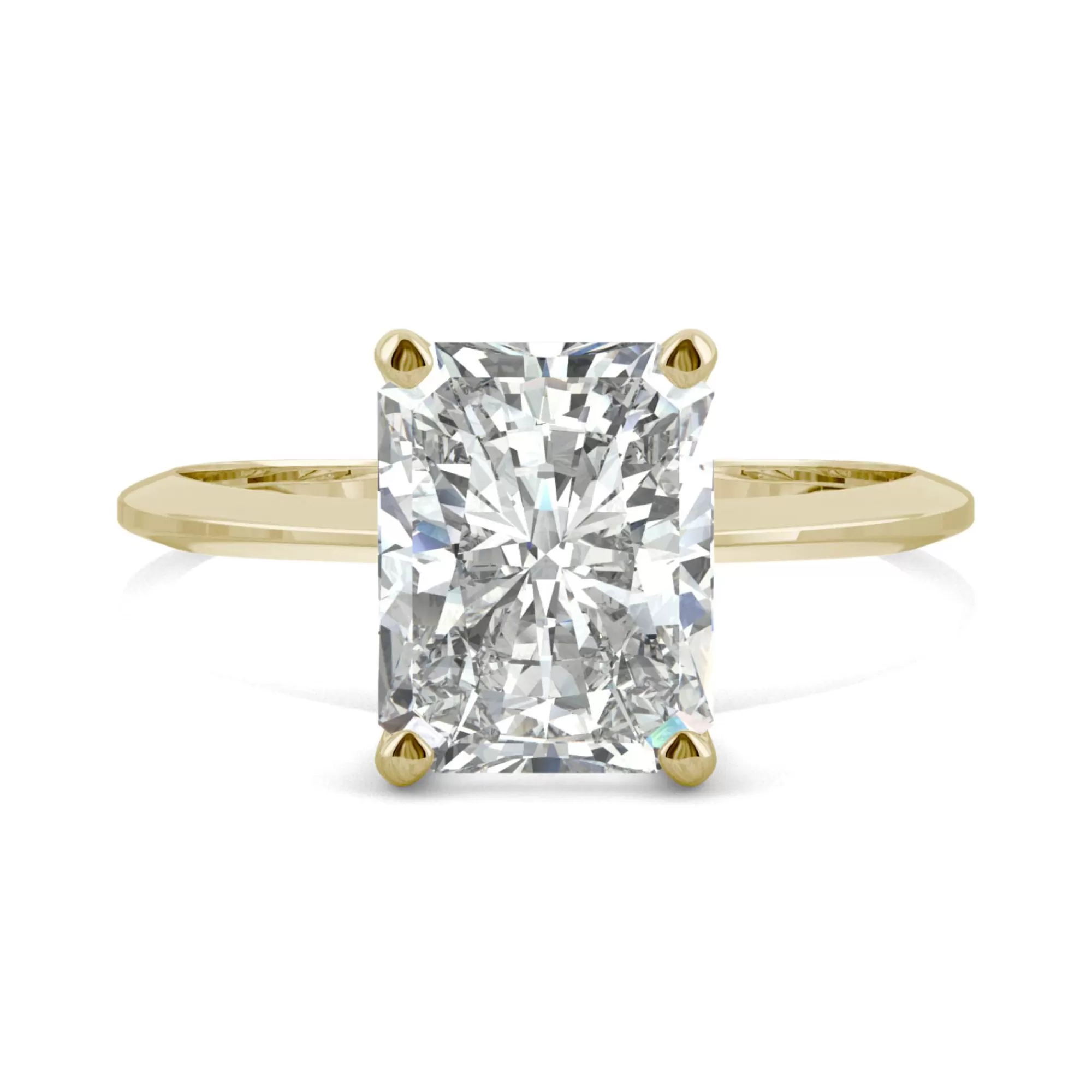 Rings^Charles & Colvard-Forever One™ Radiant-Cut Moissanite Ring With Knife-Edge Band In 14K Yellow Gold (2 3/4Ct.)