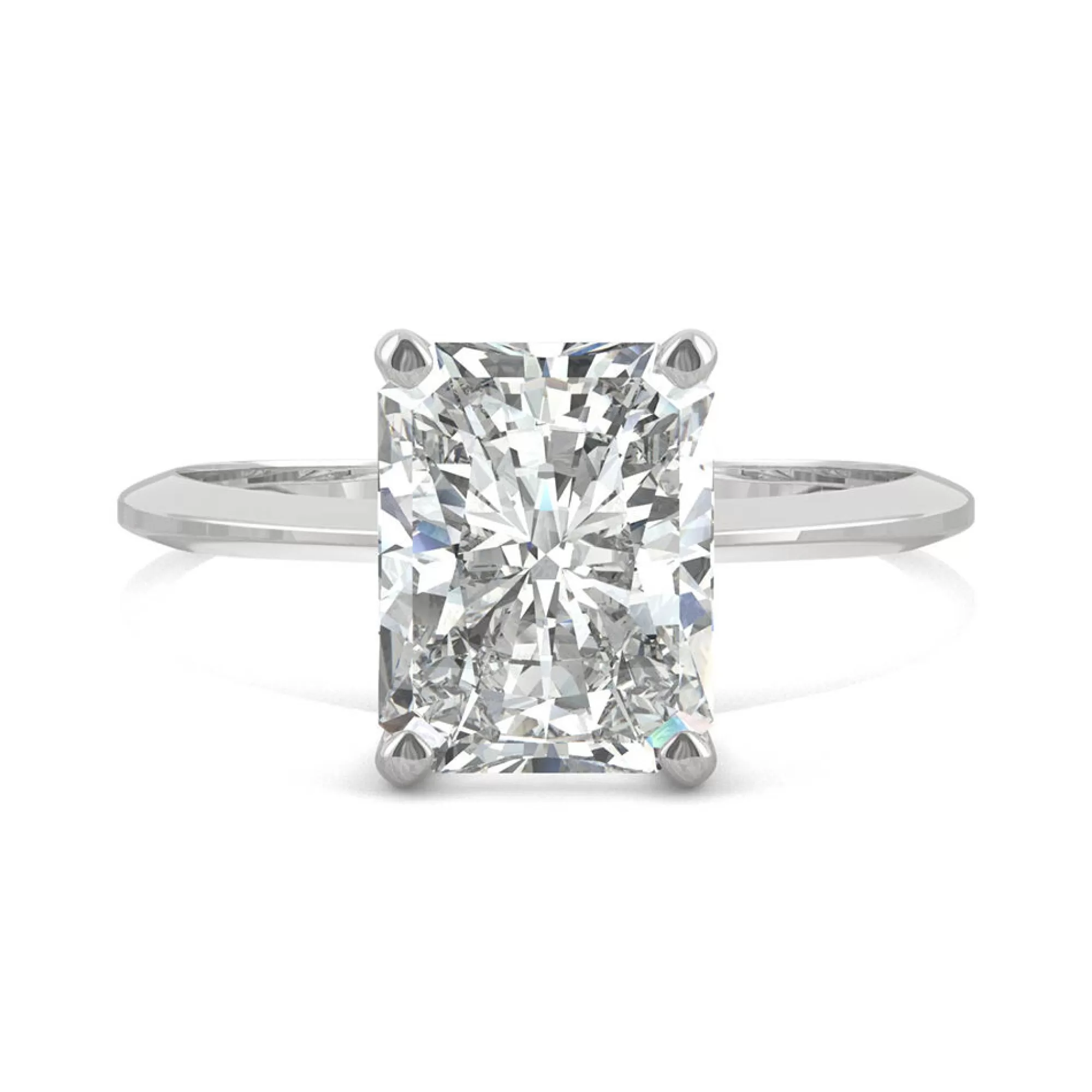 Rings^Charles & Colvard-Forever One™ Radiant-Cut Moissanite Ring With Knife-Edge Band In Platinum (2 3/4Ct.)