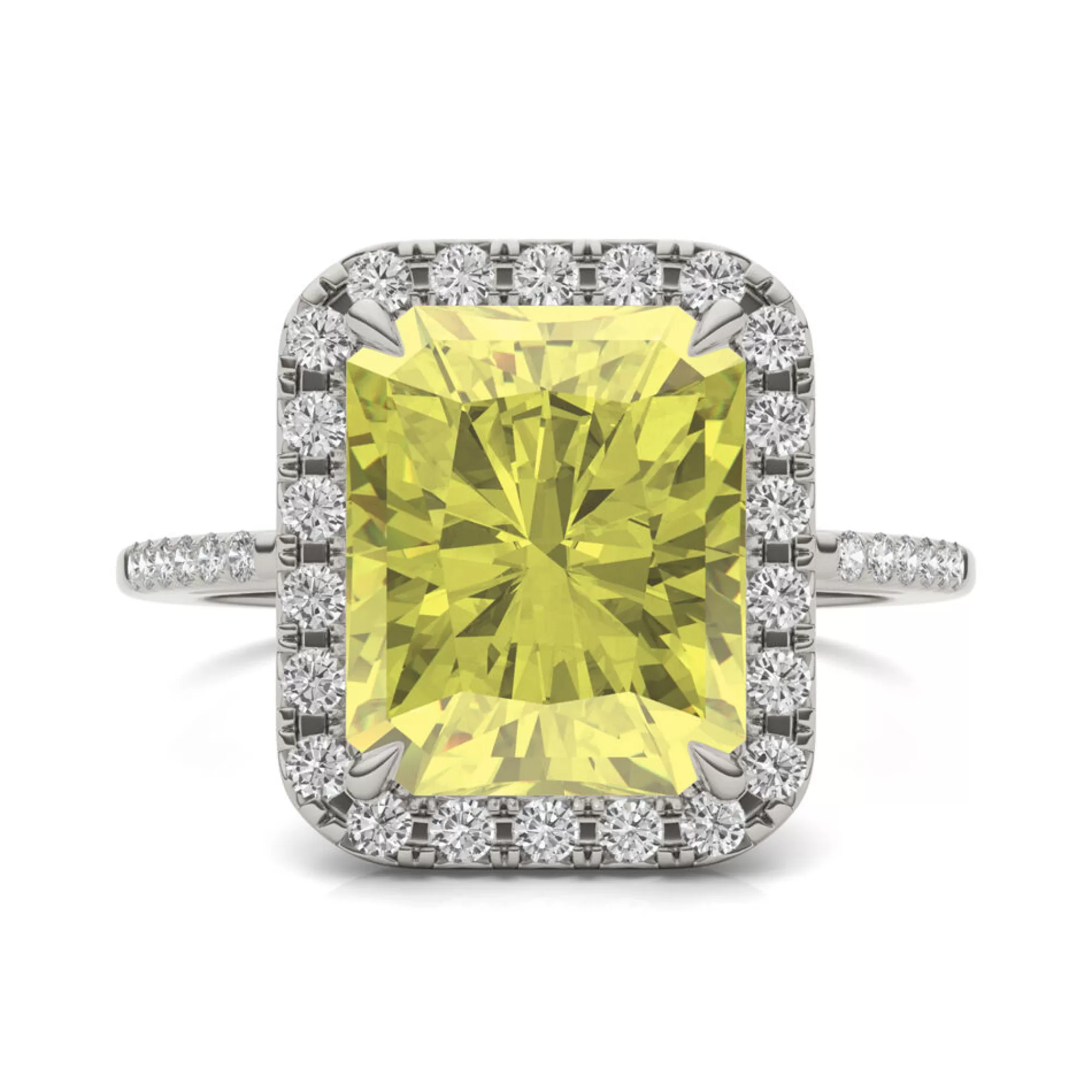 Rings^Charles & Colvard-Forever One™ Radiant-Cut Yellow Moissanite Halo Ring In 14K White Gold