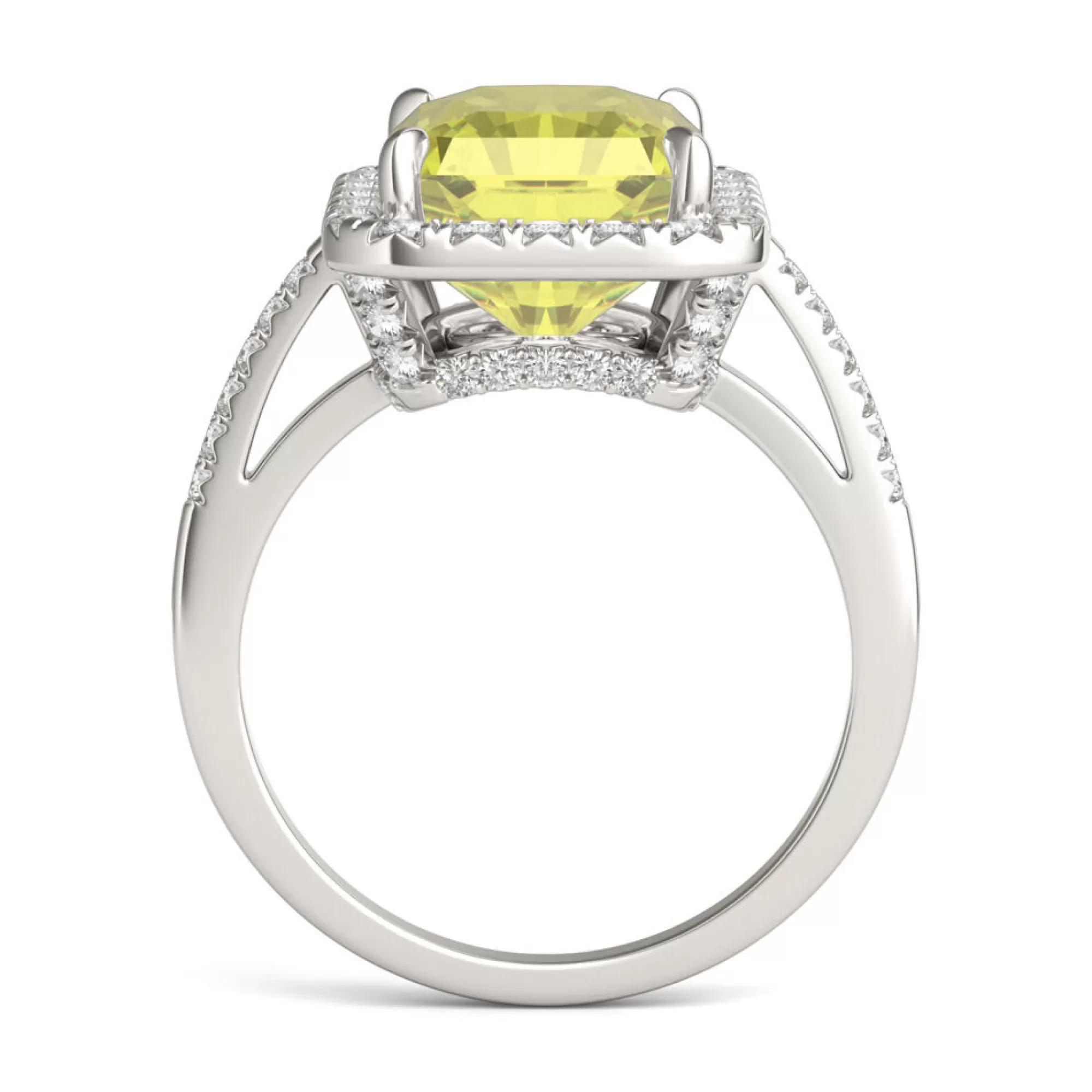 Rings^Charles & Colvard-Forever One™ Radiant-Cut Yellow Moissanite Halo Ring In 14K White Gold