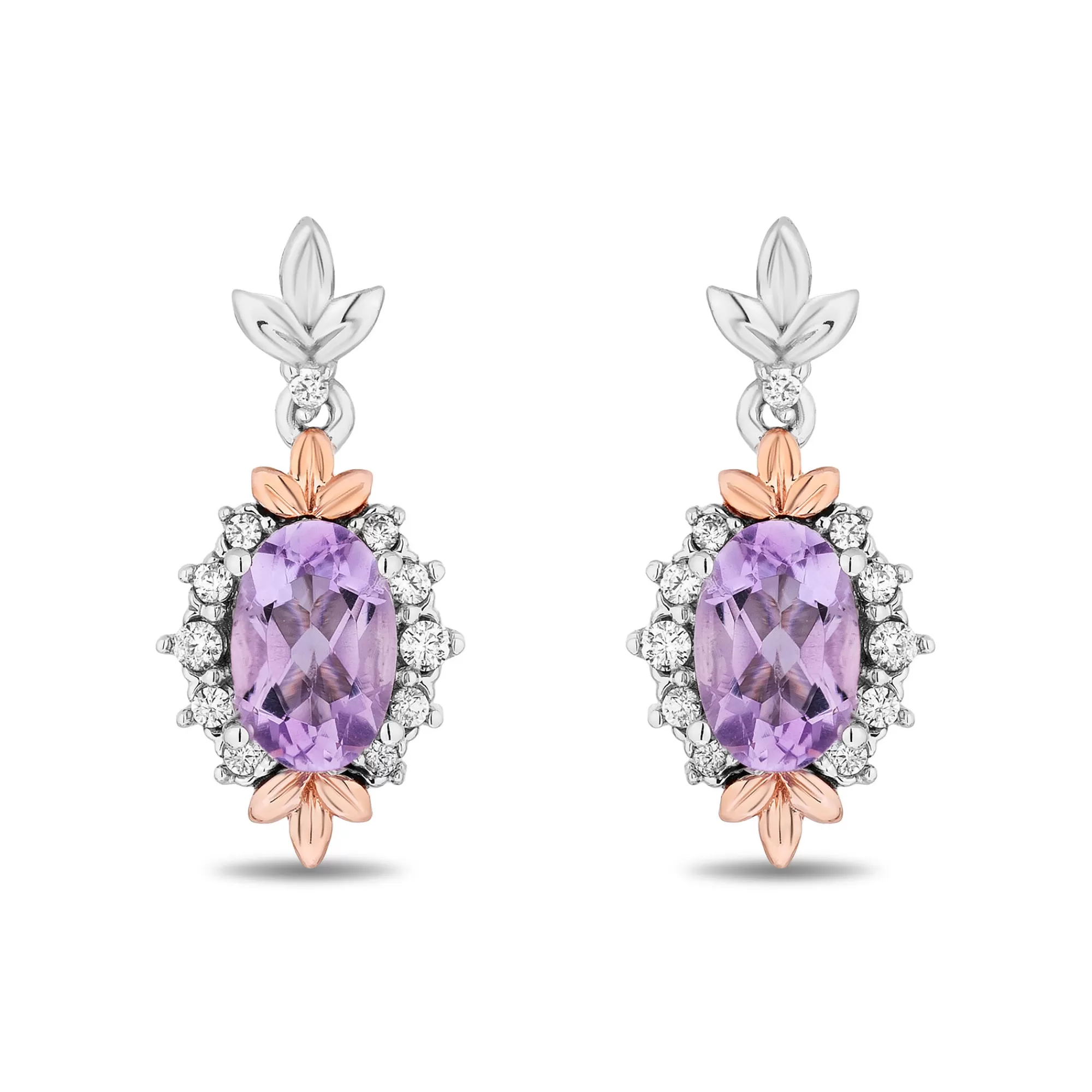 Earrings^Enchanted Disney Rapunzel Rose De France Earrings In Sterling Silver And 14K Rose Gold (1/10 Ct. Tw.)