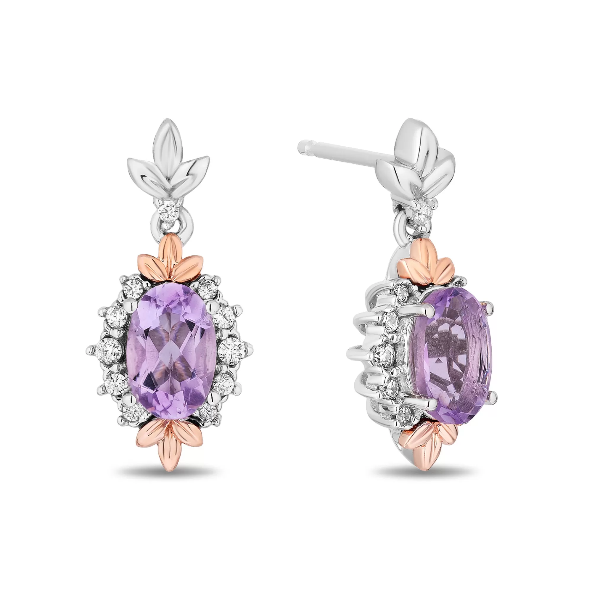 Earrings^Enchanted Disney Rapunzel Rose De France Earrings In Sterling Silver And 14K Rose Gold (1/10 Ct. Tw.)