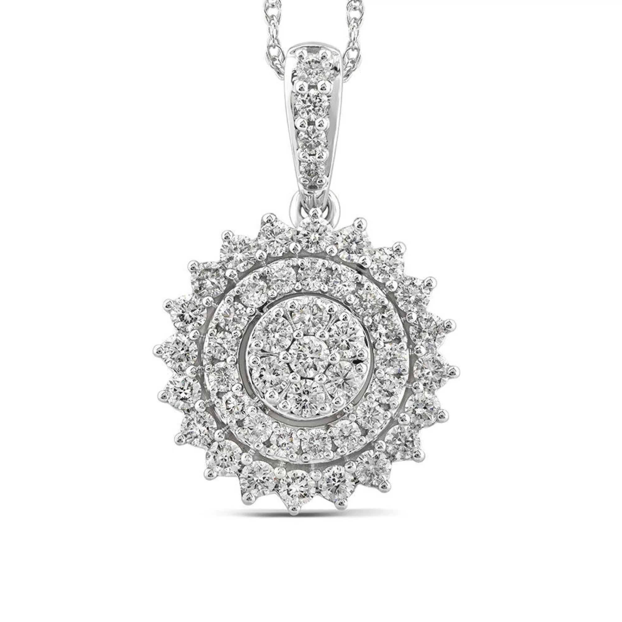 Necklaces & Pendants^* Round Diamond Cluster Pendant With Starburst Halo