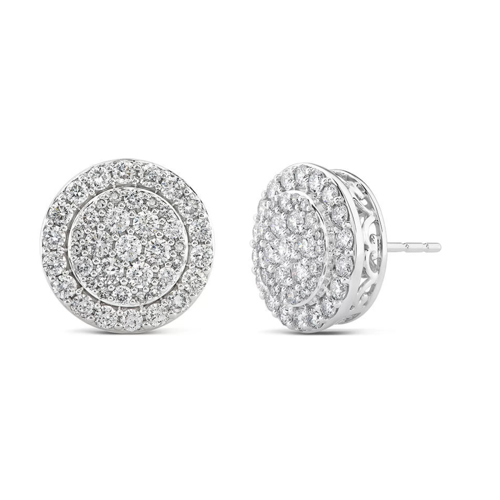 Earrings^* Round Diamond Cluster Stud Earrings With Halo (1 ½ Ct. Tw.)