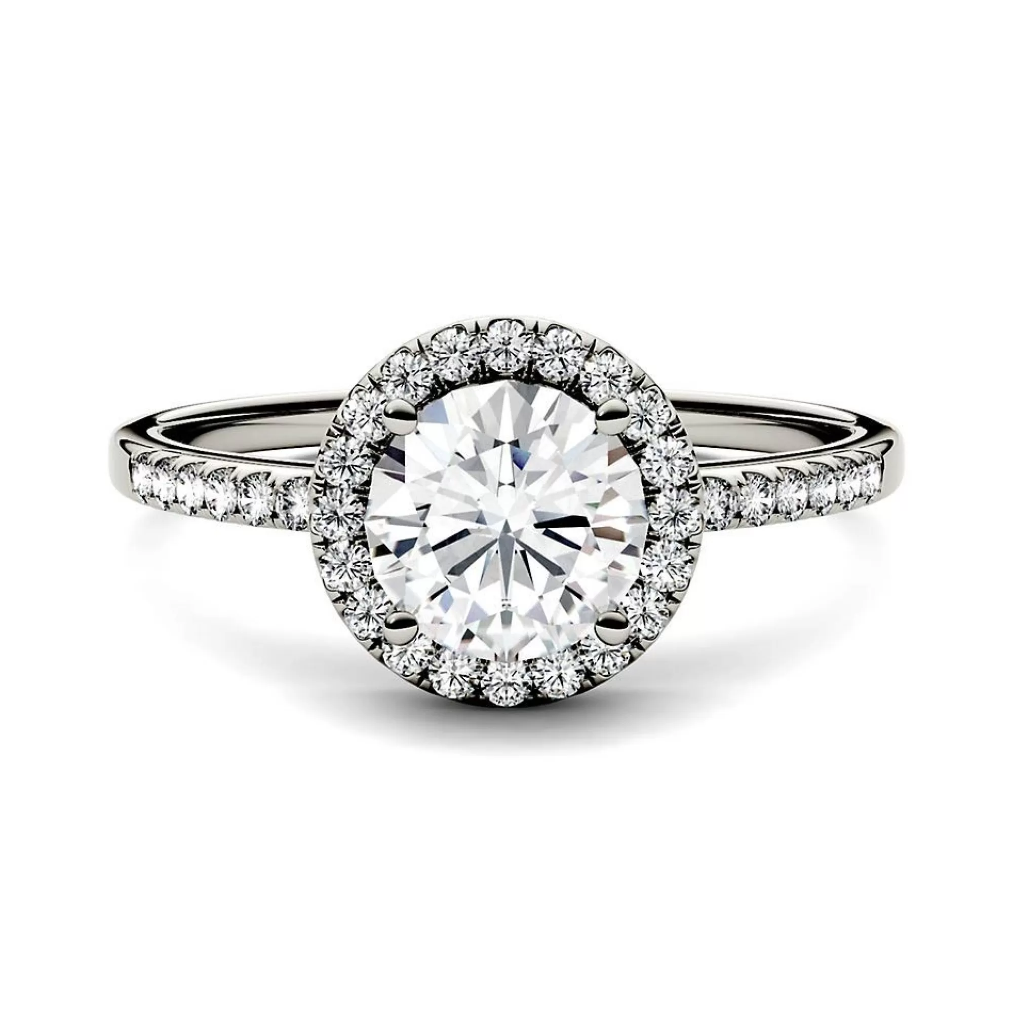 Rings^Charles & Colvard-Forever One™ Round Moissanite Halo Ring In 14K White Gold (1 1/4 Ct. Tw.)
