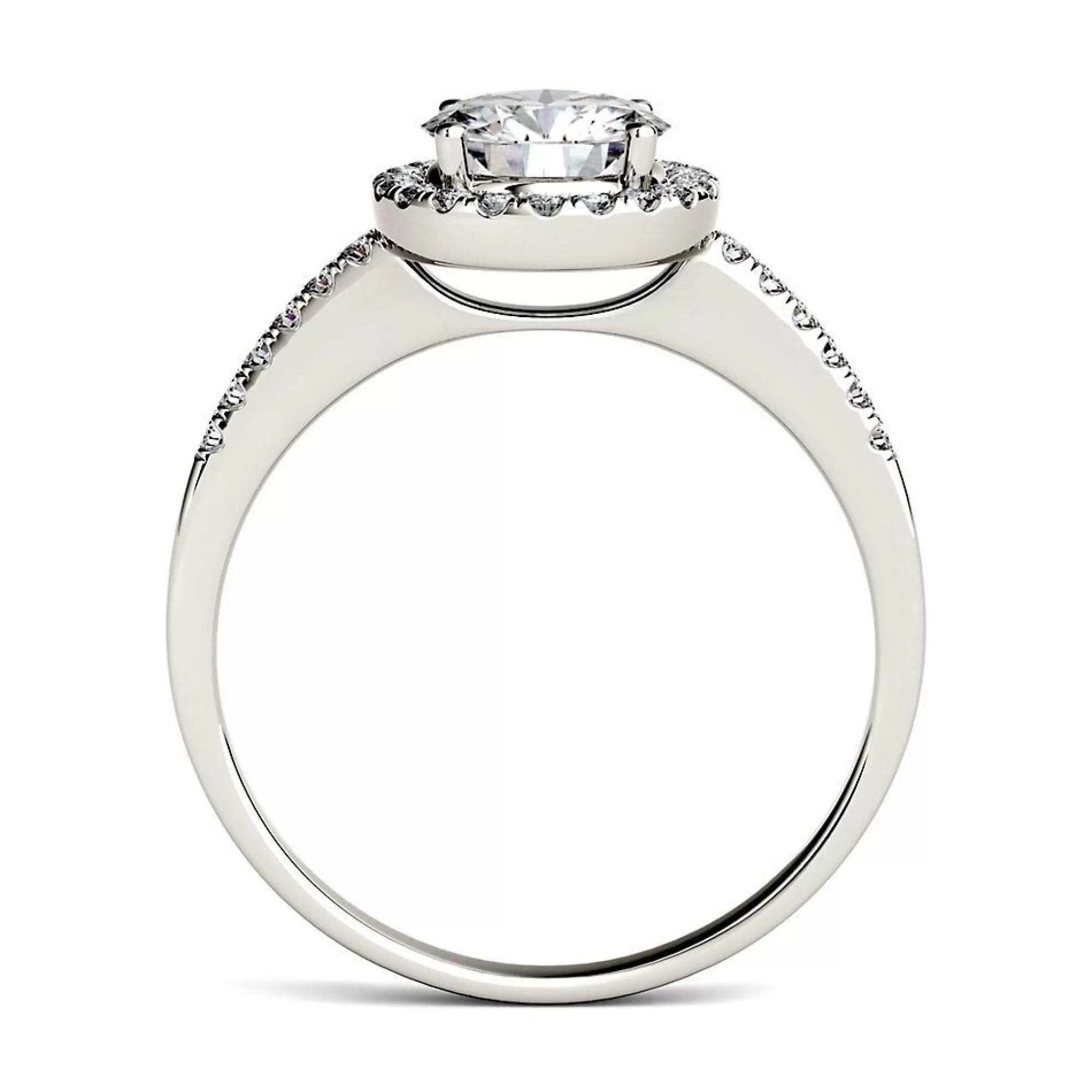 Rings^Charles & Colvard-Forever One™ Round Moissanite Halo Ring In 14K White Gold (1 1/4 Ct. Tw.)