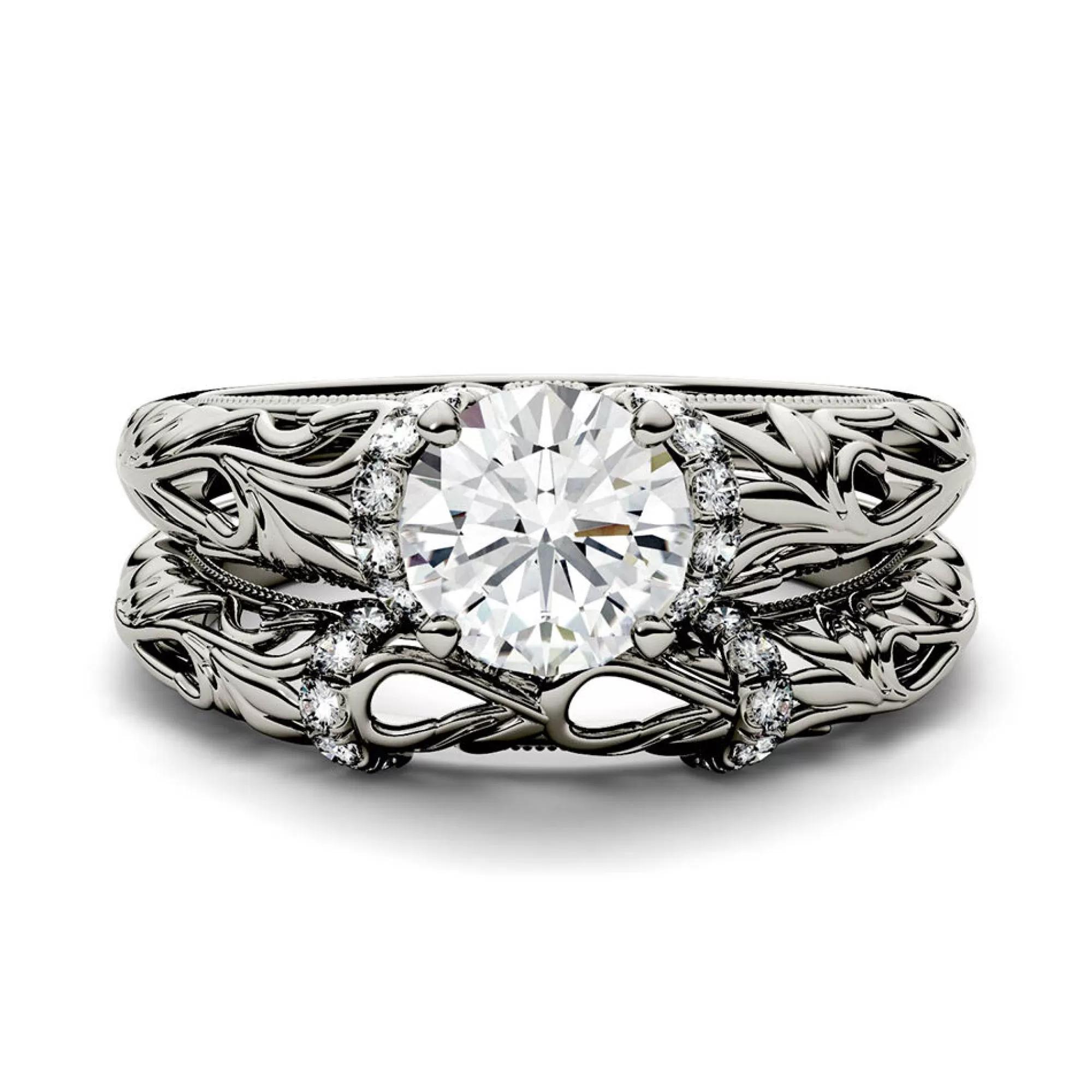 Rings^Charles & Colvard-Forever One™ Round Moissanite Ring Set In 14K White Gold (1 1/4 Ct. Tw.)
