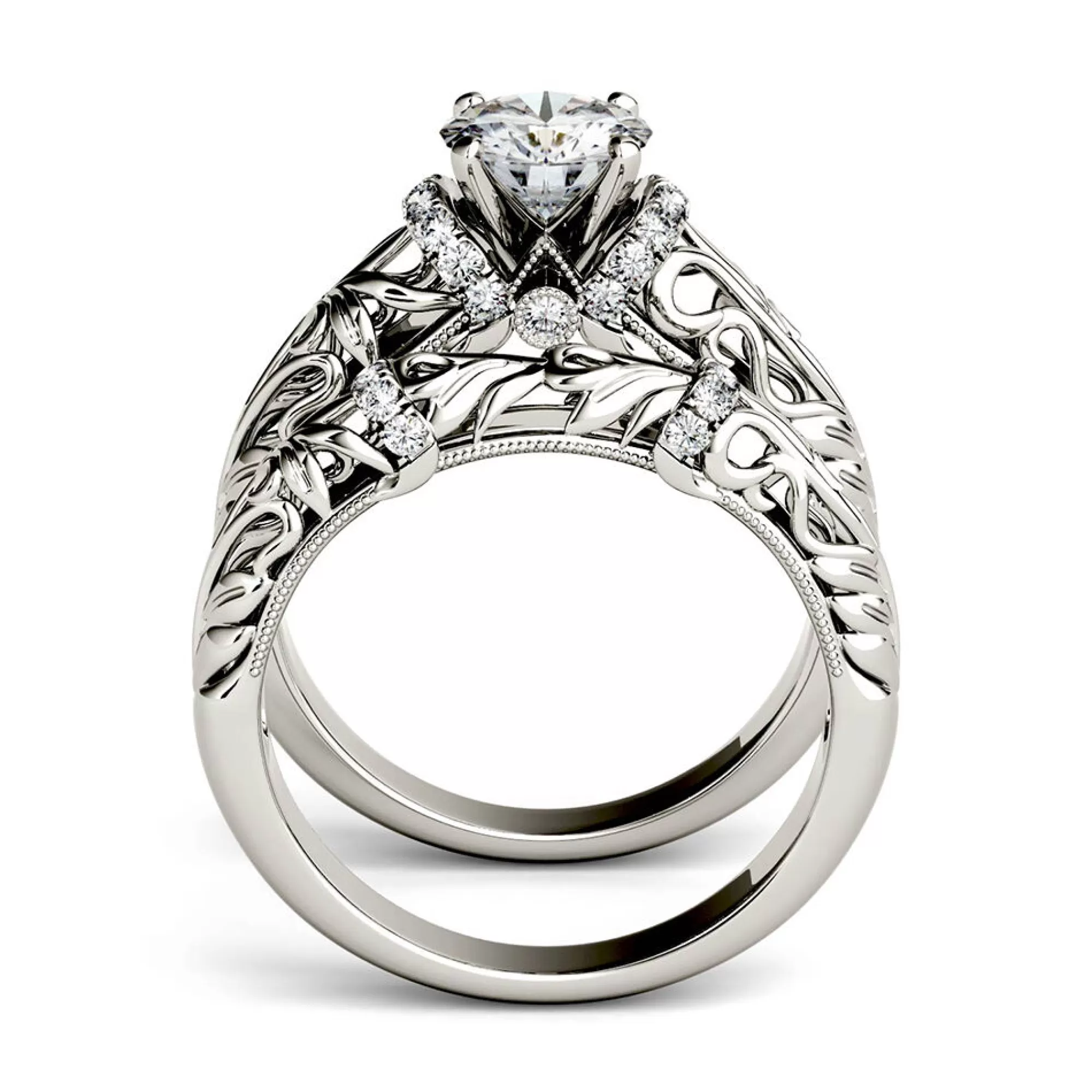 Rings^Charles & Colvard-Forever One™ Round Moissanite Ring Set In 14K White Gold (1 1/4 Ct. Tw.)