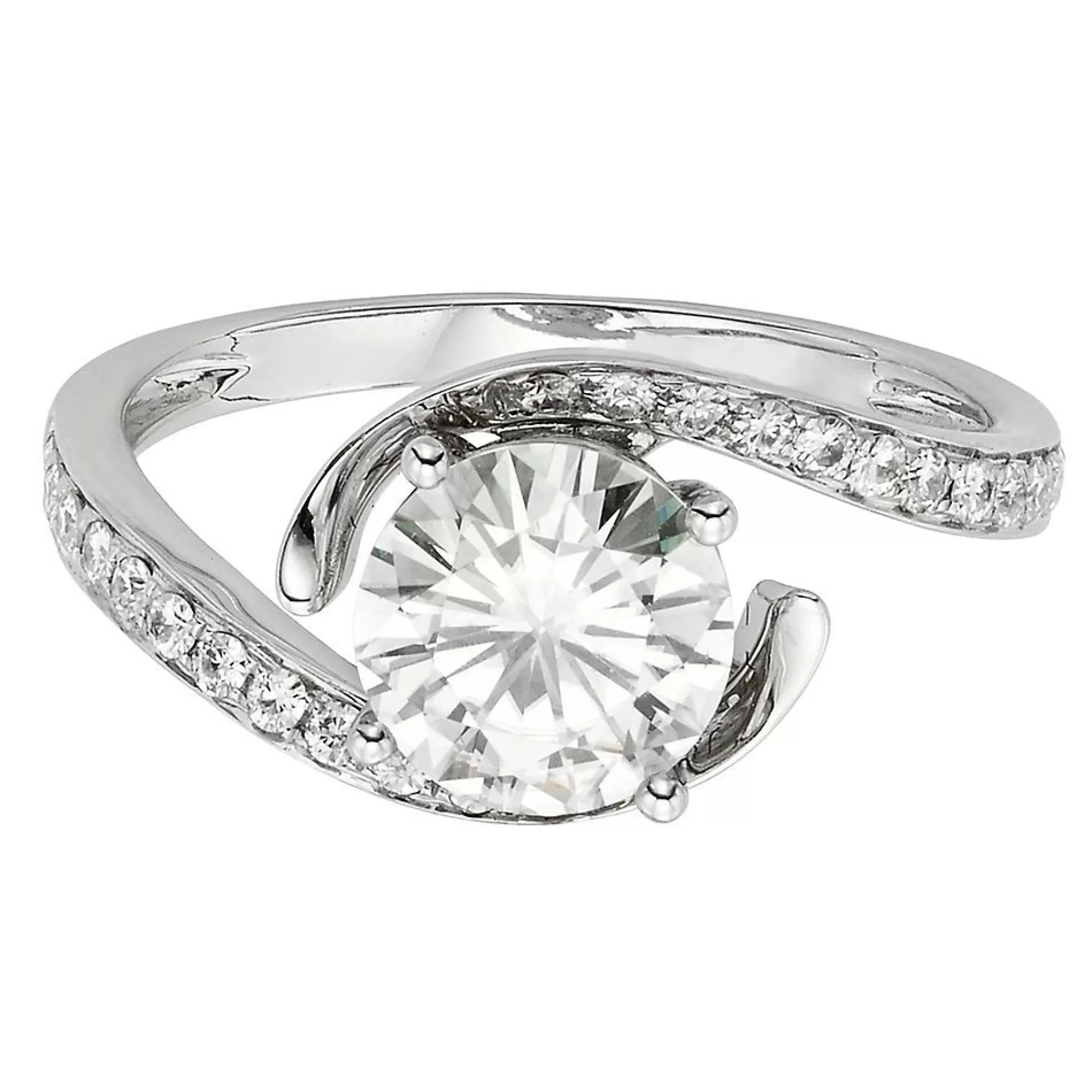 Rings^Charles & Colvard-Forever One™ Round Moissanite Ring With Bypass Band In 14K White Gold (1 3/4 Ct. Tw.)