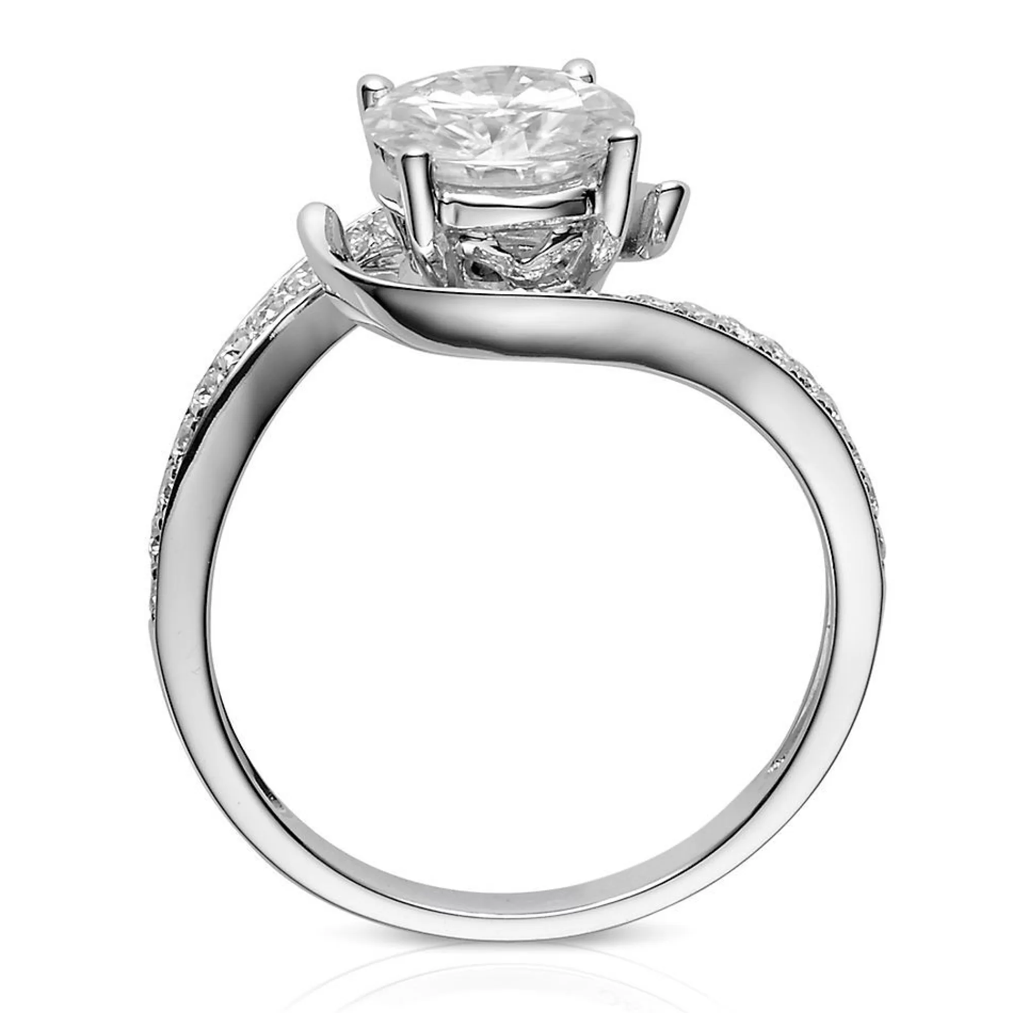 Rings^Charles & Colvard-Forever One™ Round Moissanite Ring With Bypass Band In 14K White Gold (1 3/4 Ct. Tw.)
