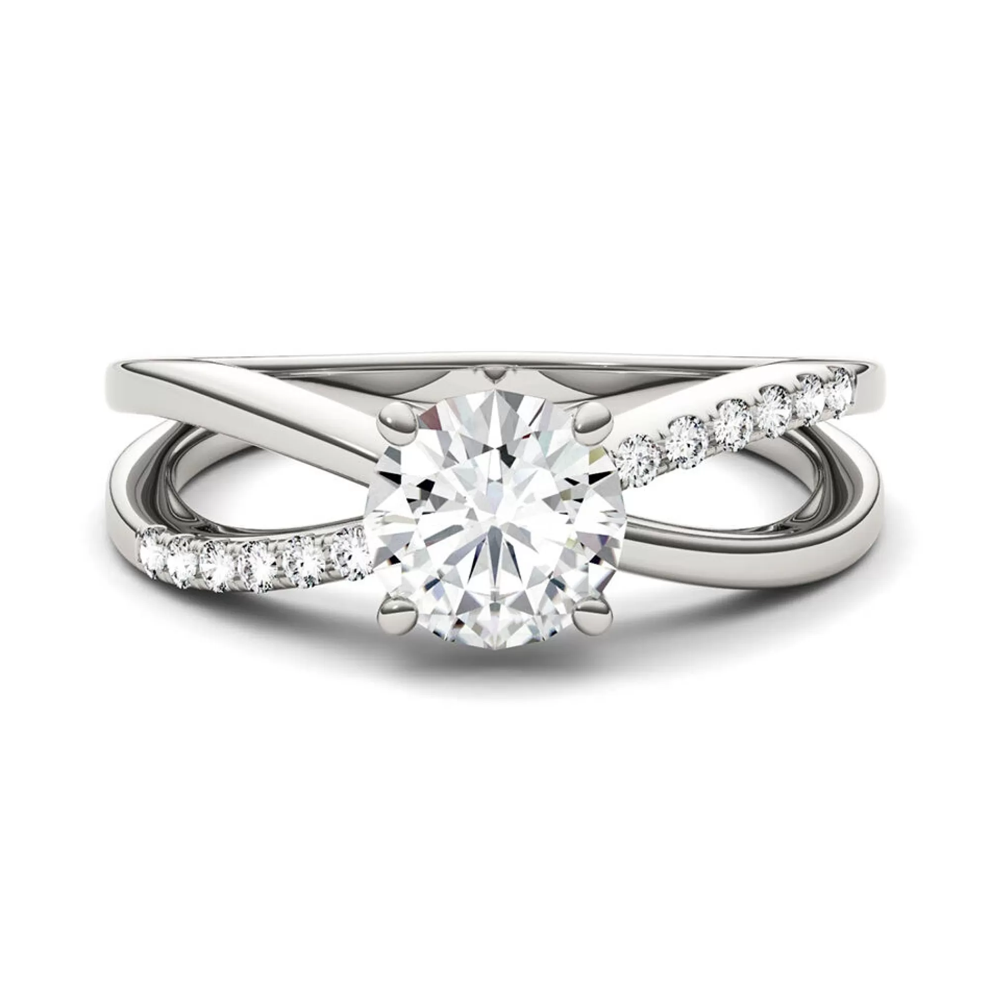 Rings^Charles & Colvard-Forever One™ Round Moissanite Ring With Crisscross Band In 14K White Gold (1 1/8 Ct. Tw.)