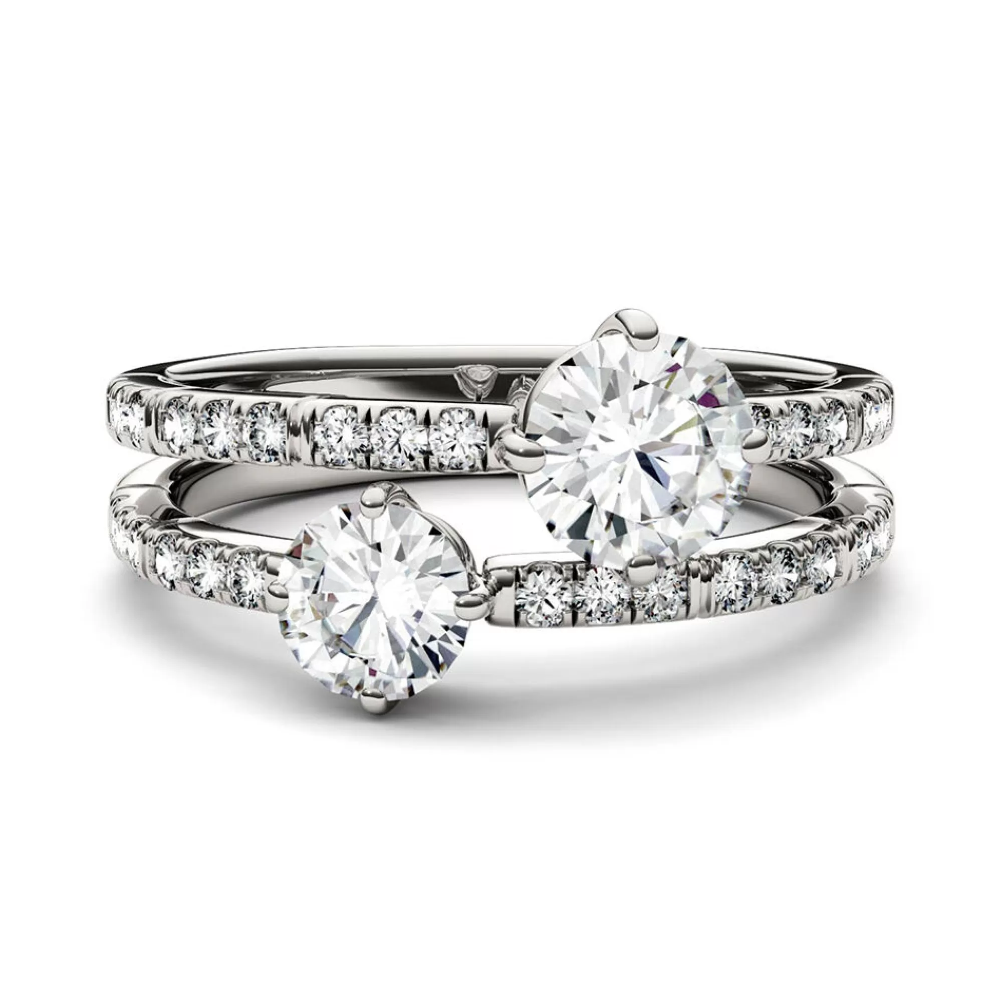 Rings^Charles & Colvard-Forever One™ Round Moissanite Ring With Double Row In 14K White Gold (1 5/8 Ct. Tw.)