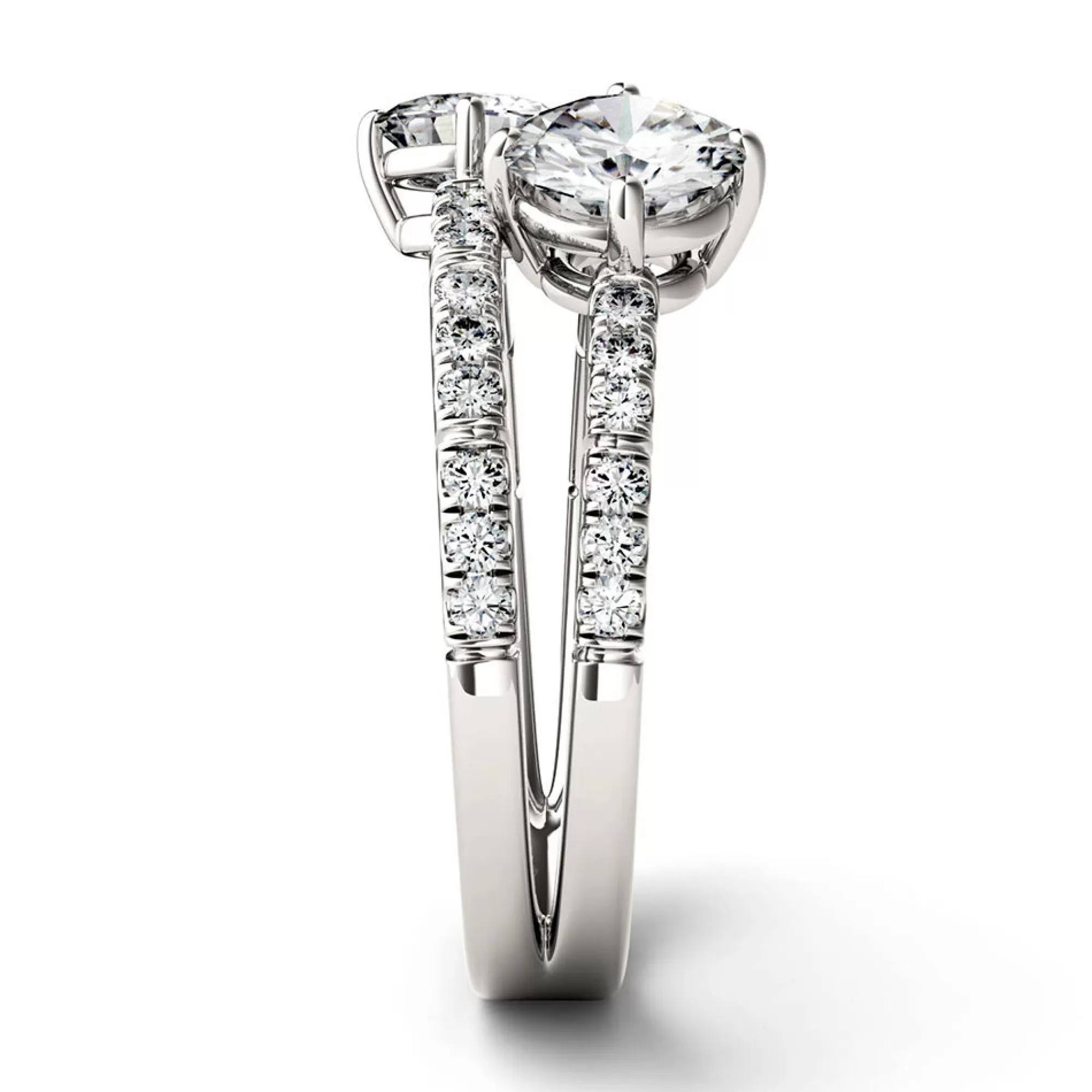 Rings^Charles & Colvard-Forever One™ Round Moissanite Ring With Double Row In 14K White Gold (1 5/8 Ct. Tw.)