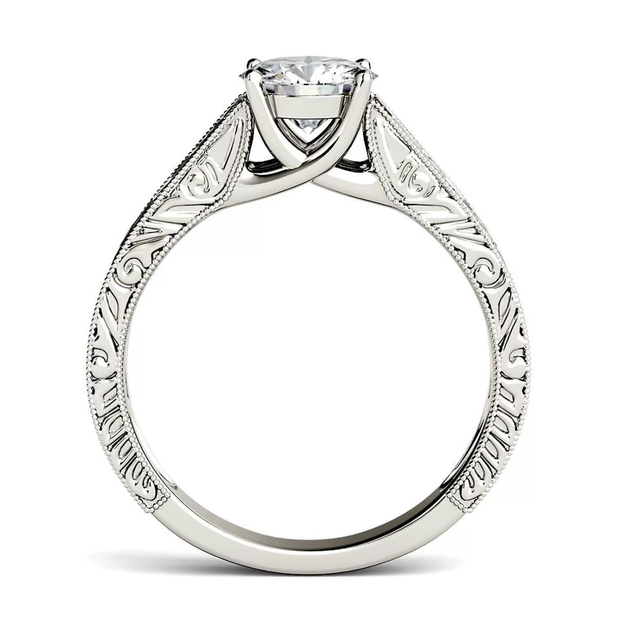 Rings^Charles & Colvard-Forever One™ Round Moissanite Ring With Filigree Band In 14K White Gold (1 Ct.)