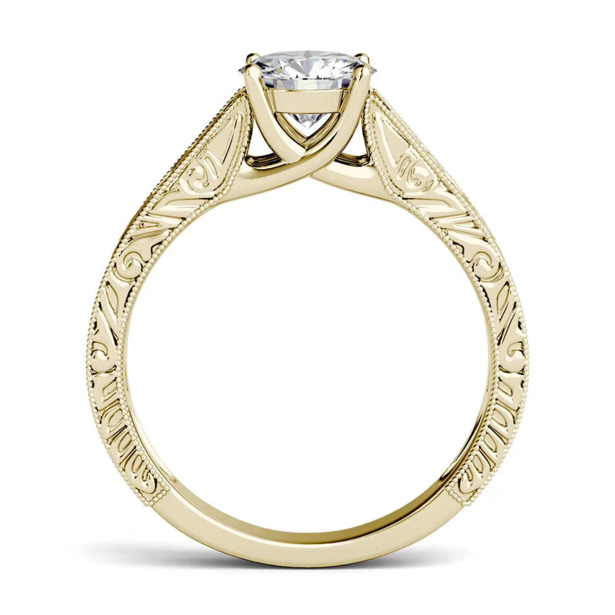 Rings^Charles & Colvard-Forever One™ Round Moissanite Ring With Filigree Band In 14K Yellow Gold (1 Ct.)